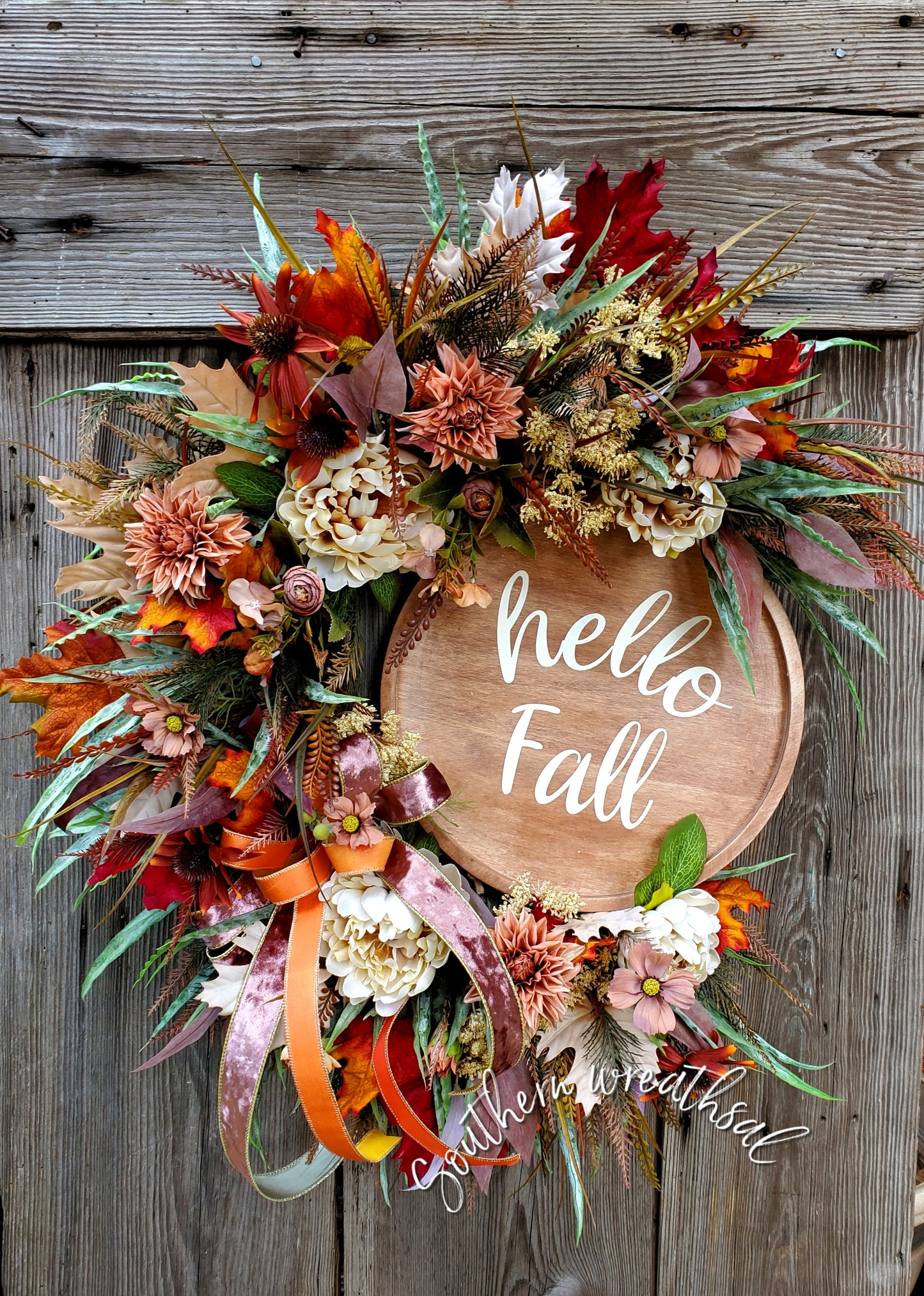 hello Fall Floral Grapevine Door Wreath