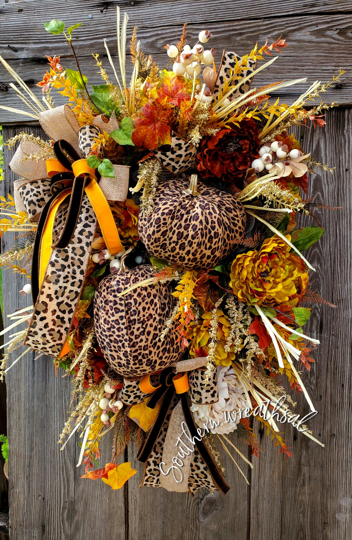 Deluxe Cheetah Pumpkin Floral Door Swag