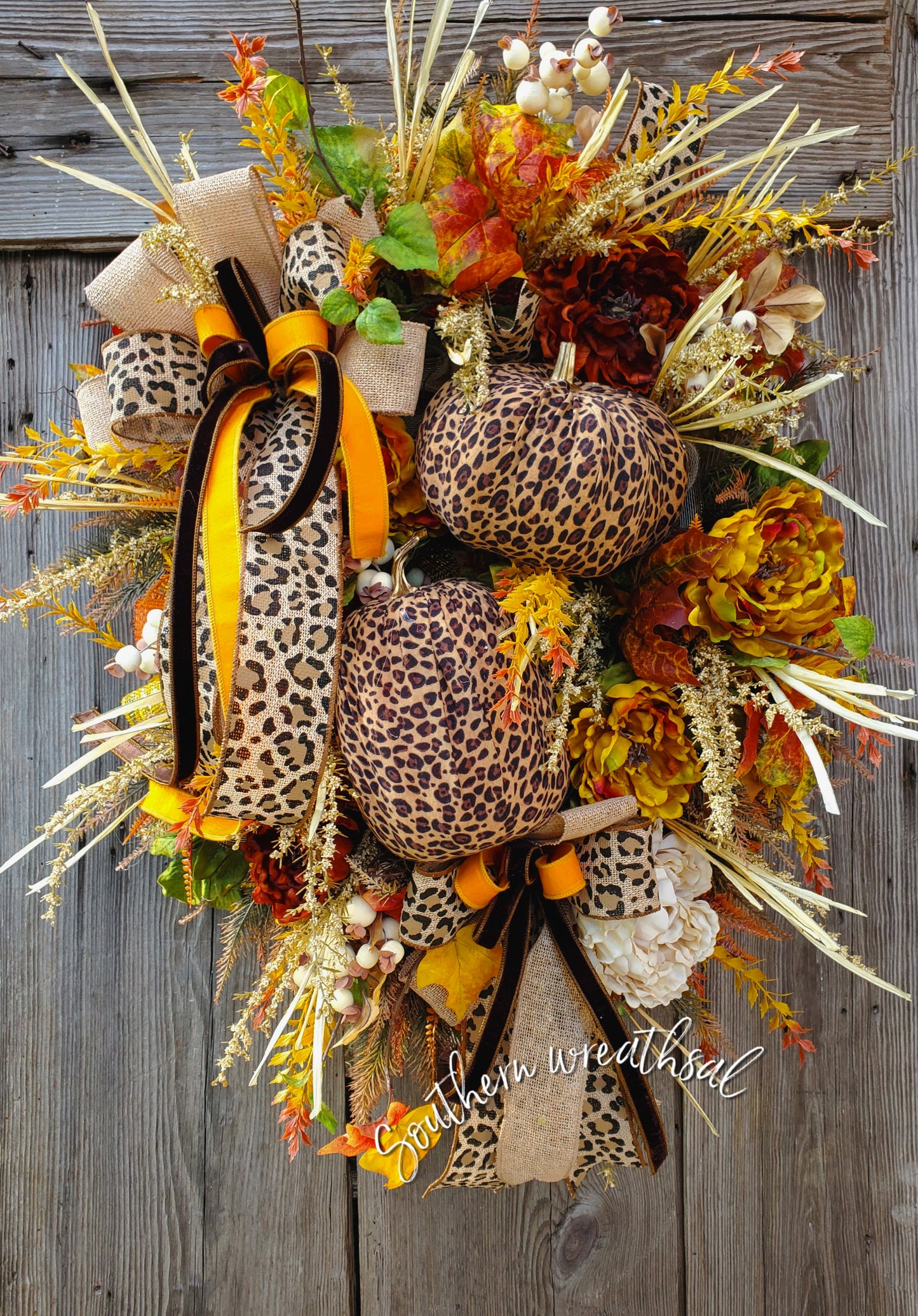 Deluxe Cheetah Pumpkin Floral Door Swag