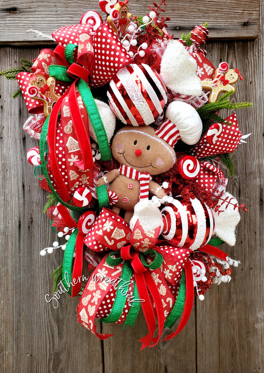 Gingerbread Candy Christmas Door Wreath