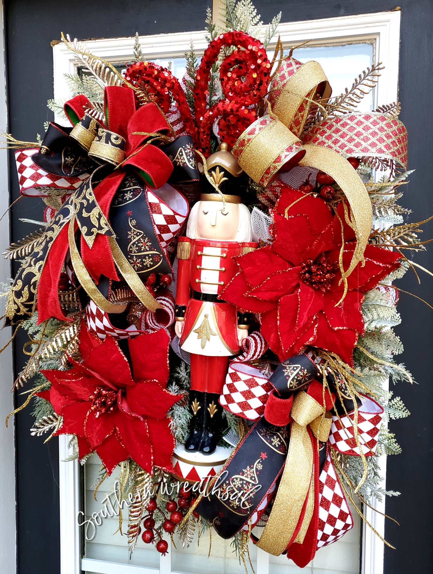 Red and Gold Christmas Nutcracker Front Door Wreath