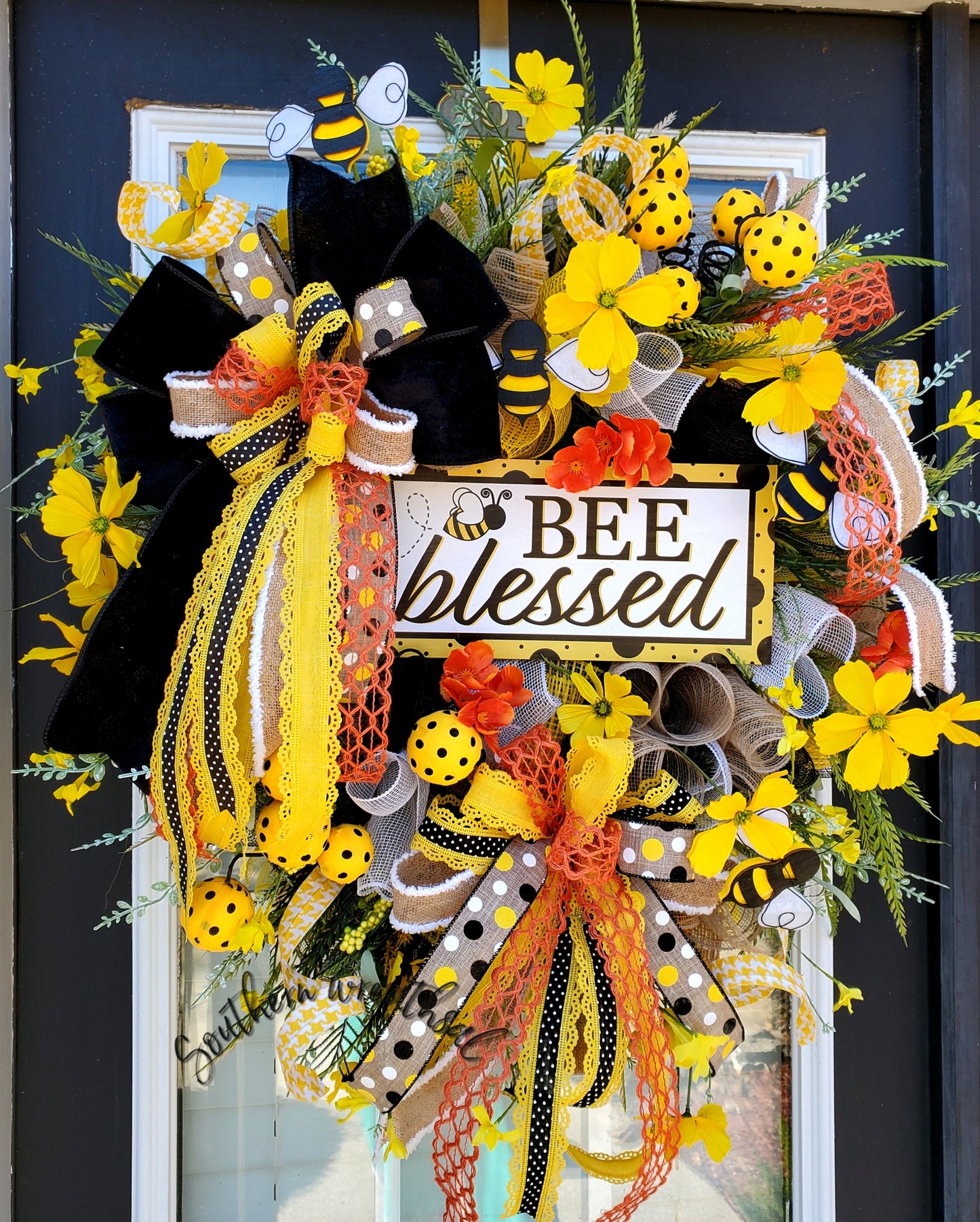 Bee Blessed Spring Door Wreath