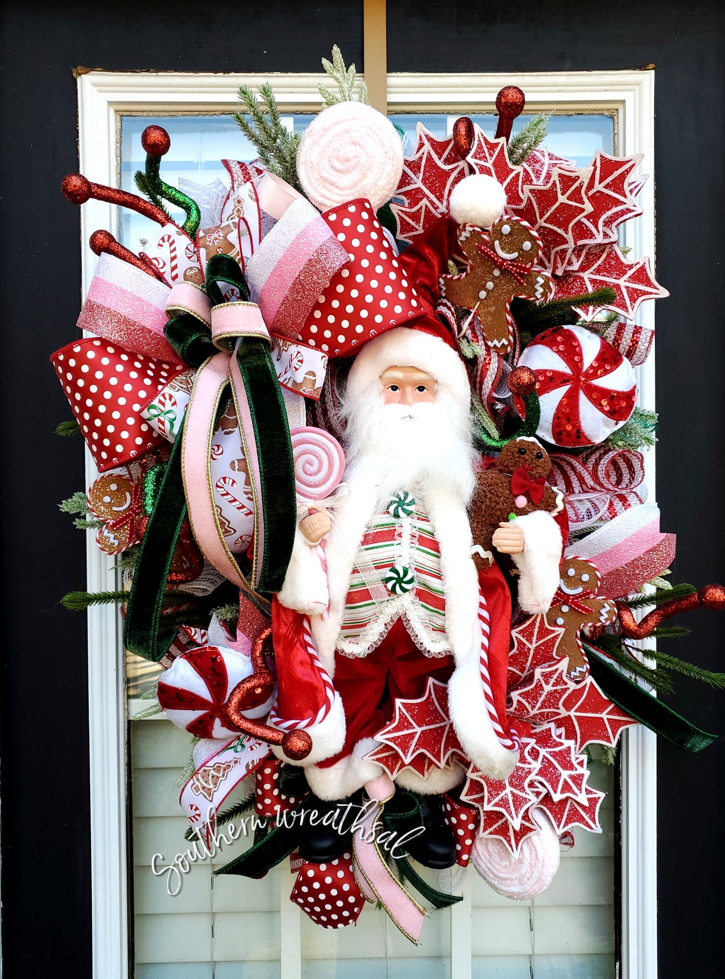 Santa Christmas Red And Green Deluxe Door Wreath