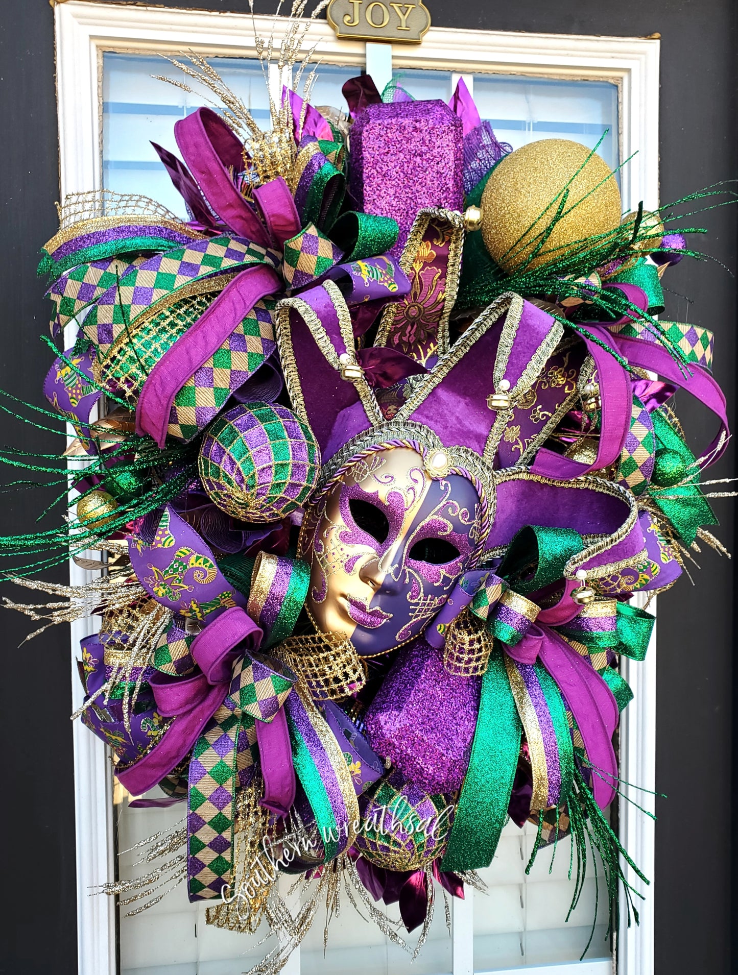 Mardi Gras Purple Gold Jester Door Wreath