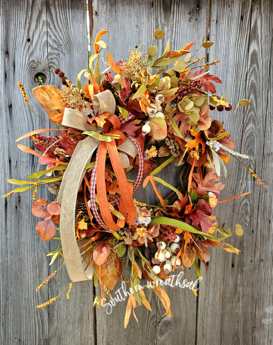 Rustic Farmhouse Fall Grapevine Front Door Wreath