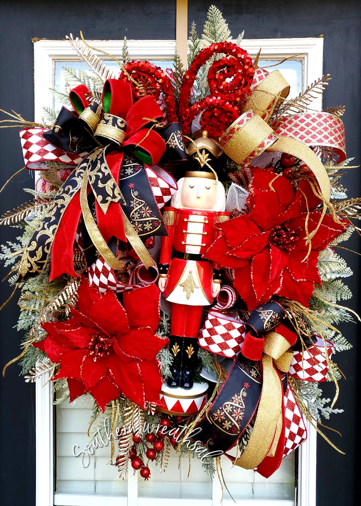 Red and Gold Christmas Nutcracker Front Door Wreath