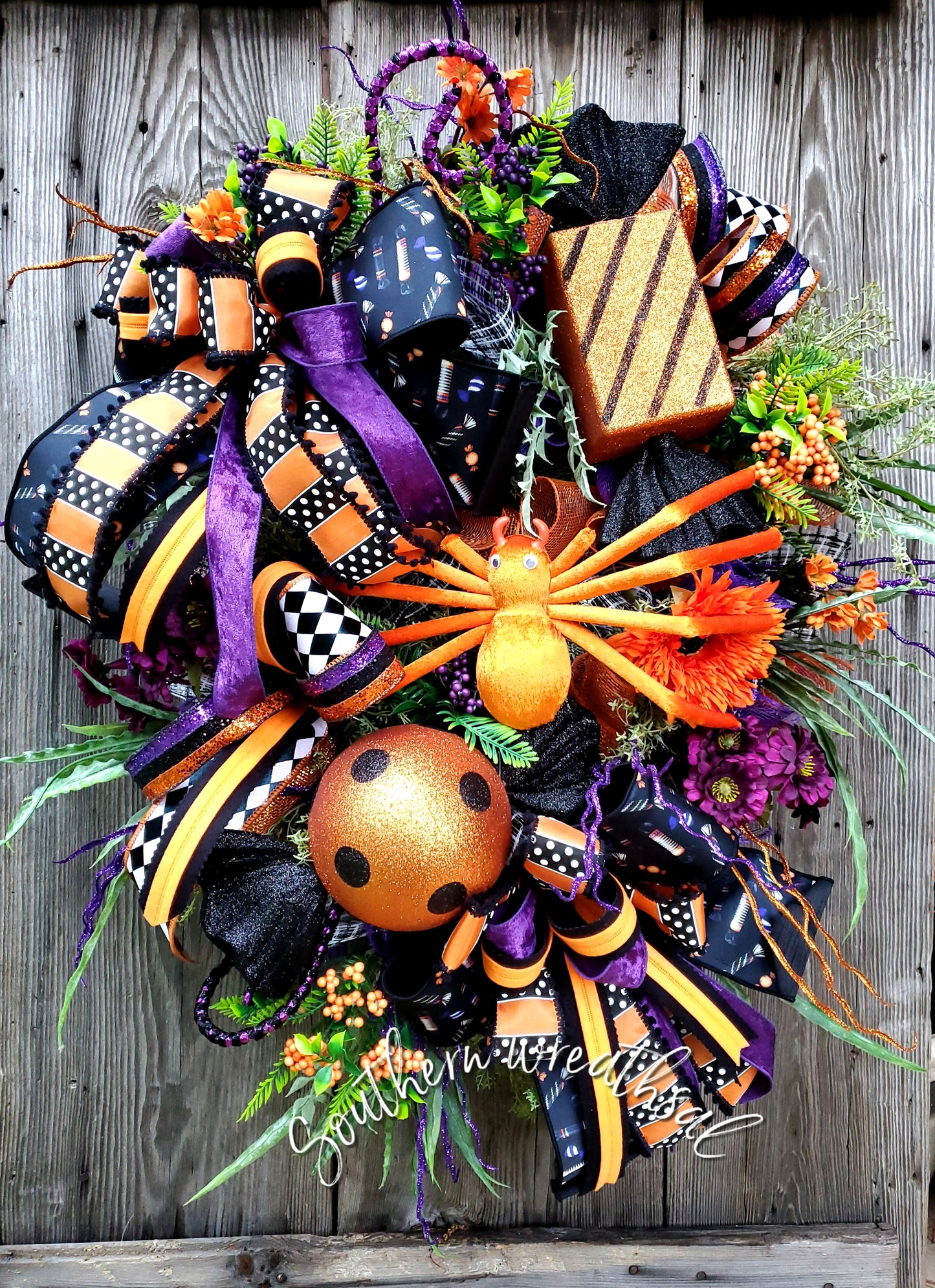 Halloween Candy Spider Front Door Wreath