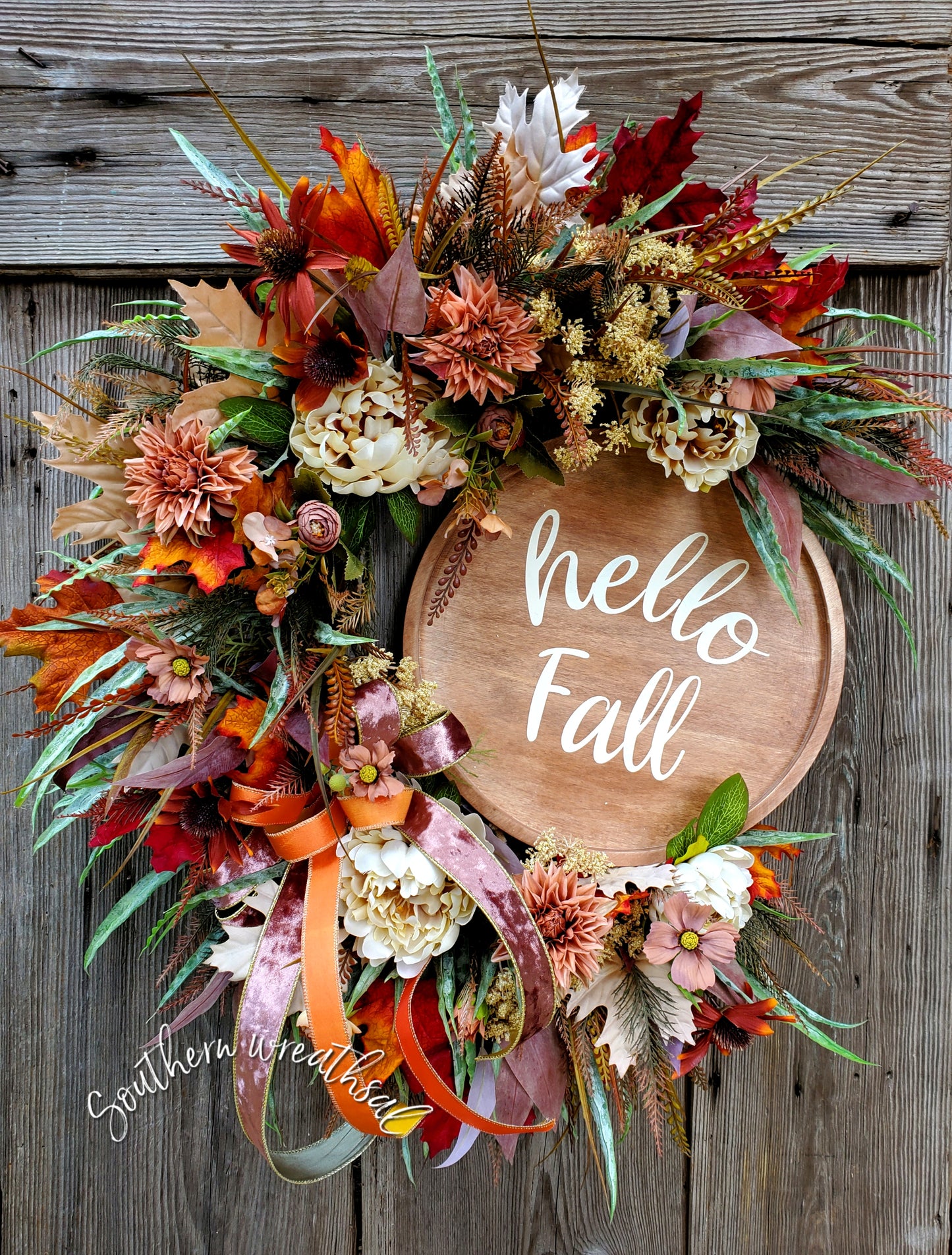 hello Fall Floral Grapevine Door Wreath