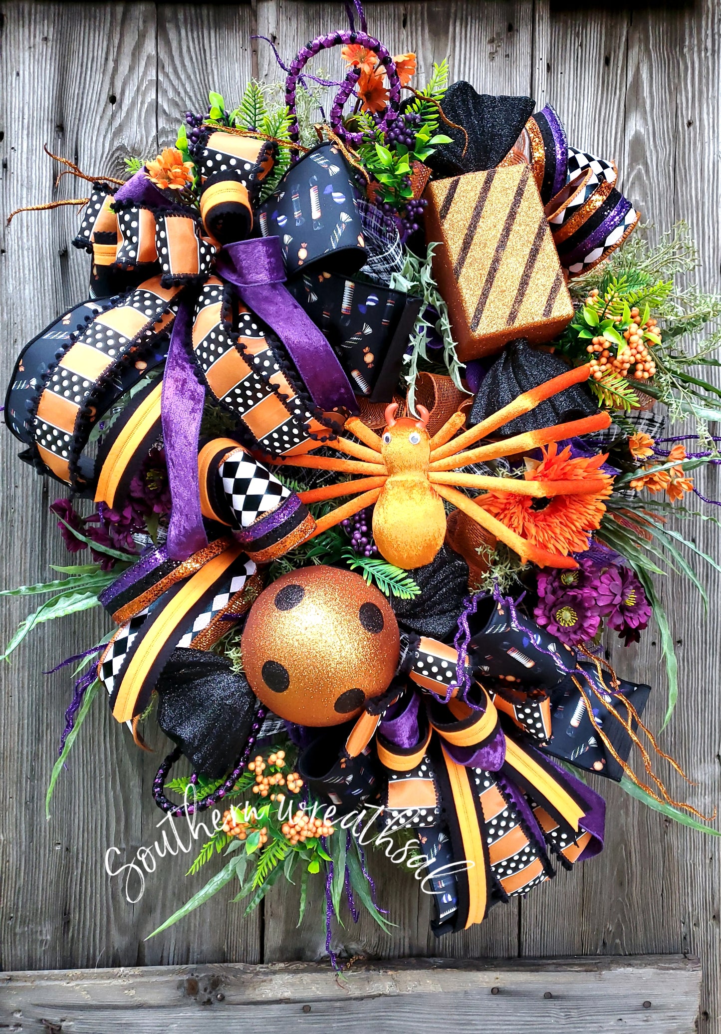 Halloween Candy Spider Front Door Wreath