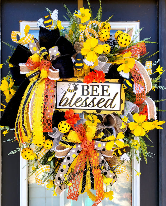 Bee Blessed Spring Door Wreath