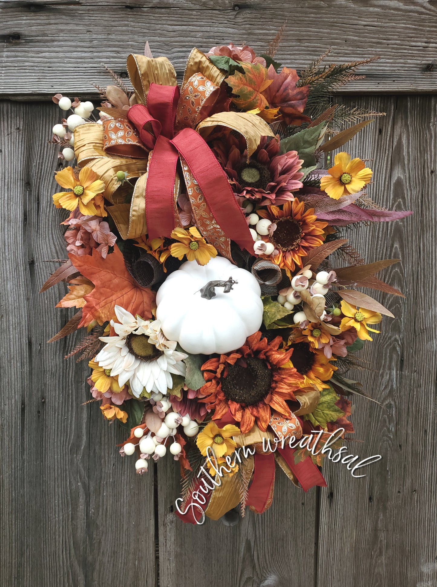 Pumpkin and Sunflower Front Door Floral Swag