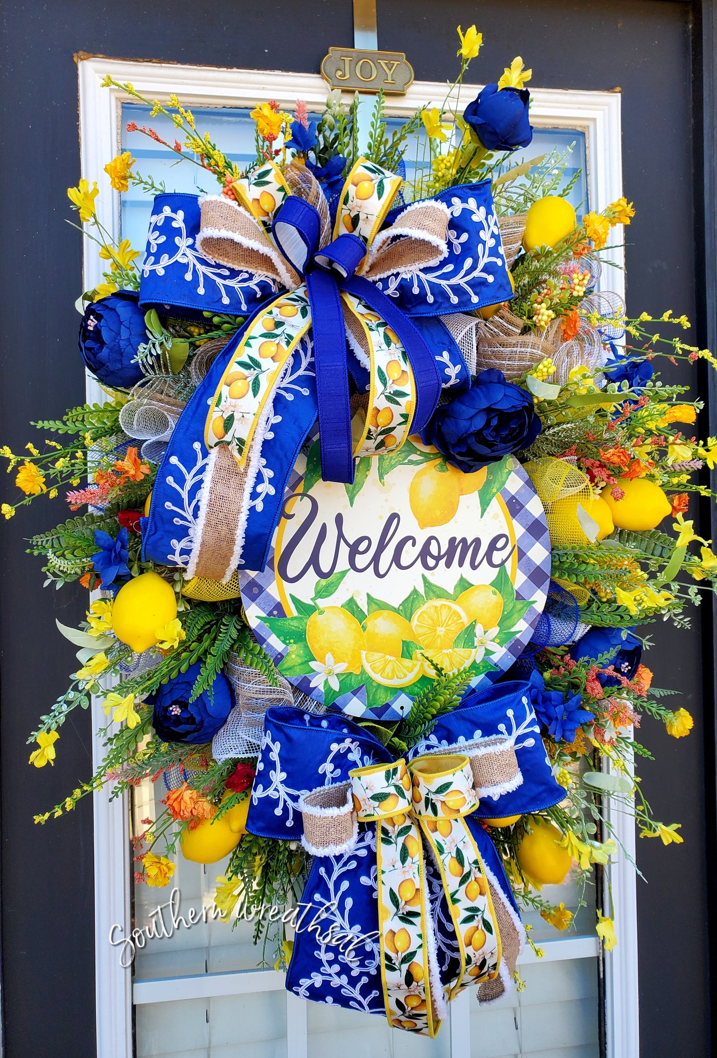 Spring Yellow and Blue Lemon Peony Door Wreath