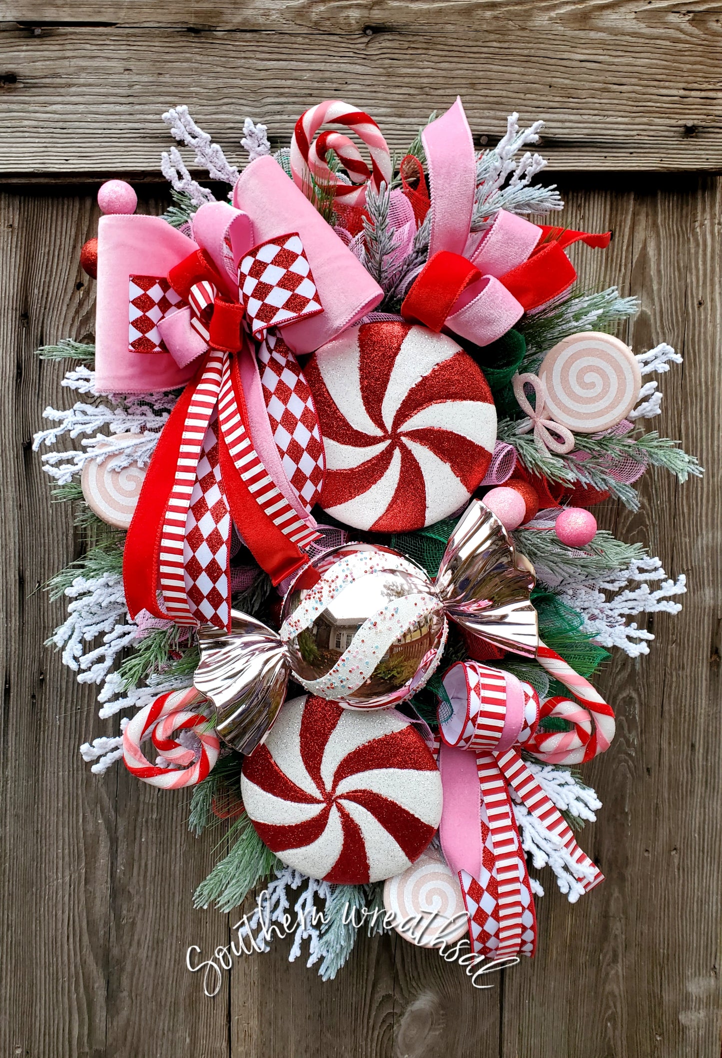 Peppermint Candy Christmas Door Wreath