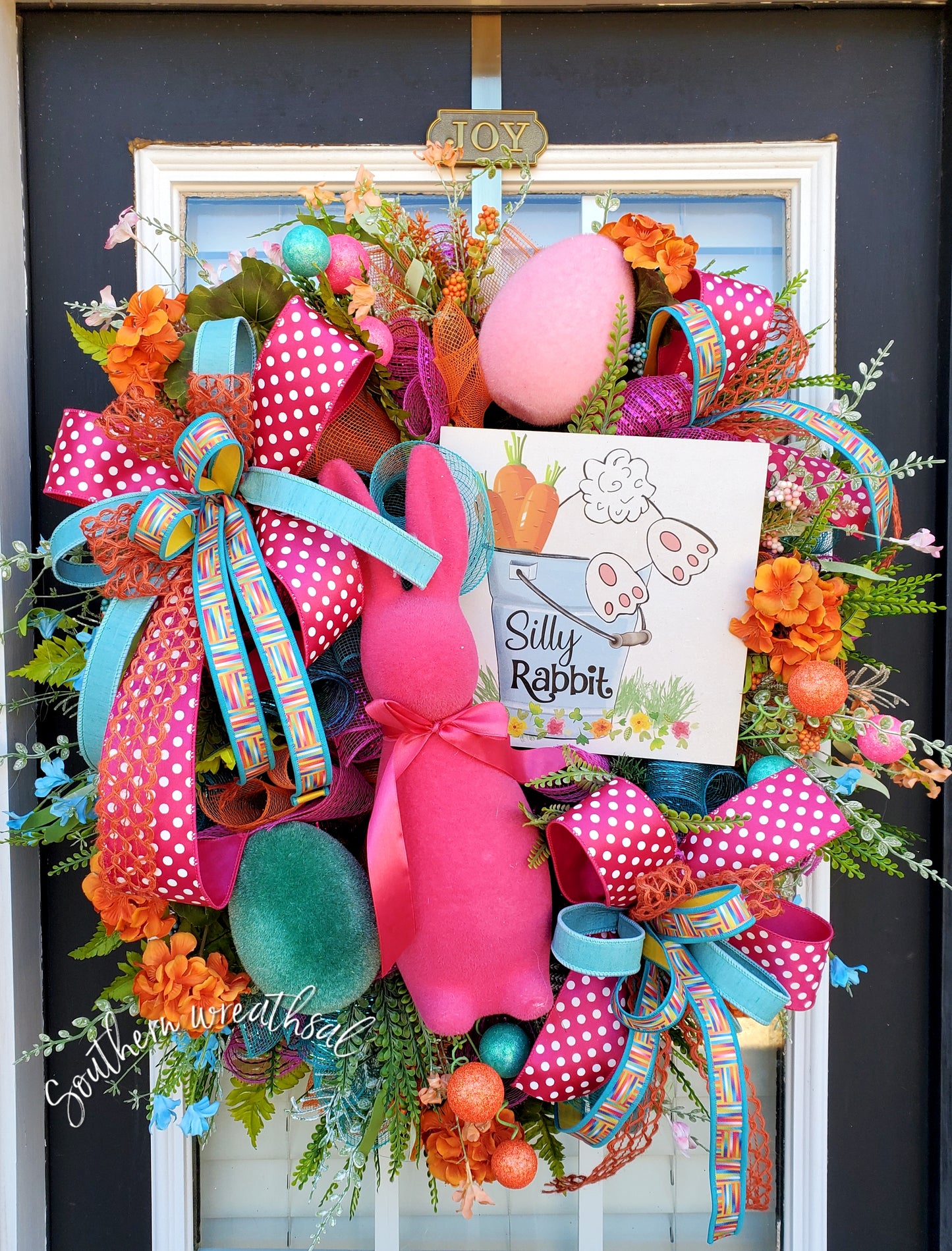 Pink Flocked Easter Bunny Door Swag