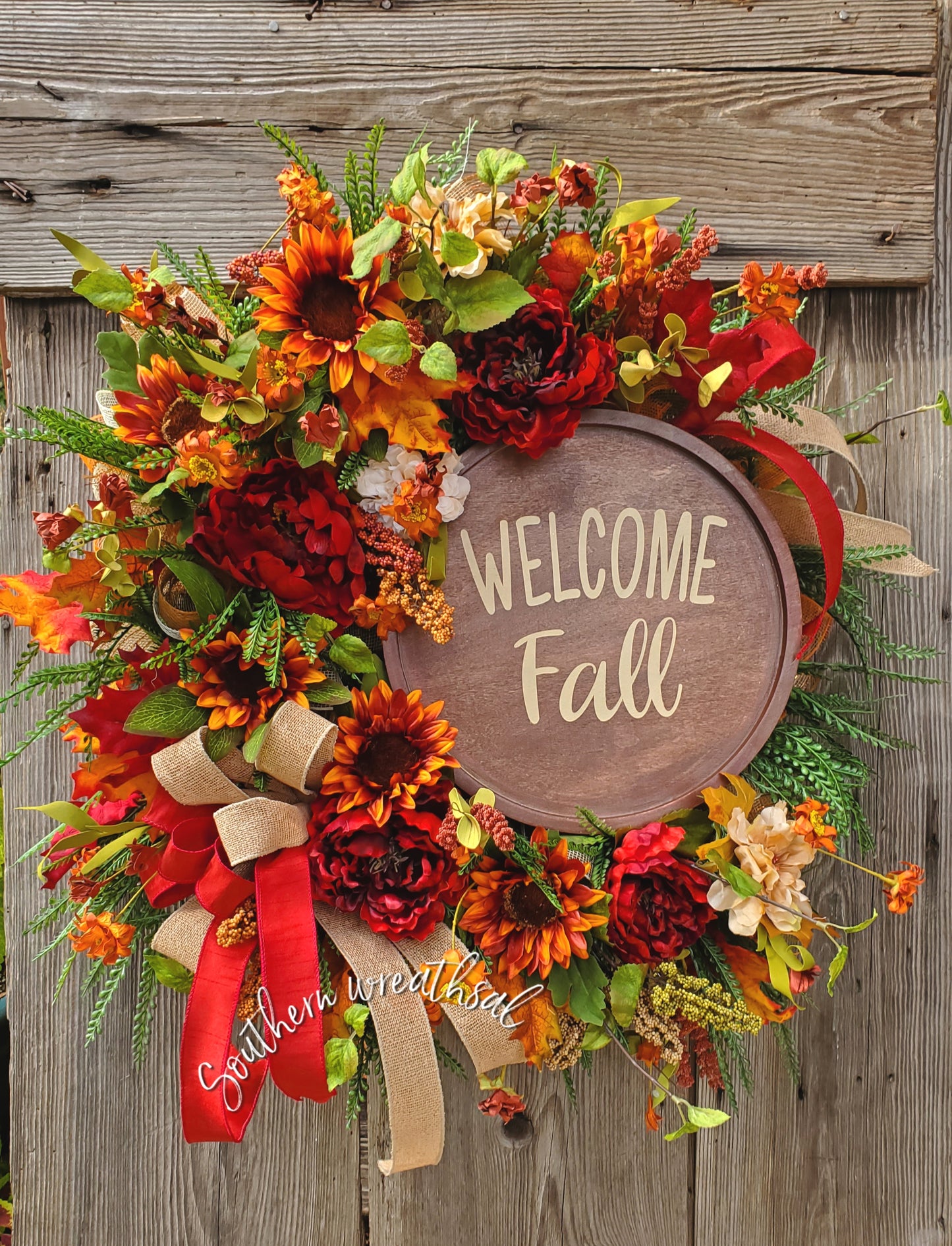 Deluxe Fall Floral Door Wreath- Welcome Fall