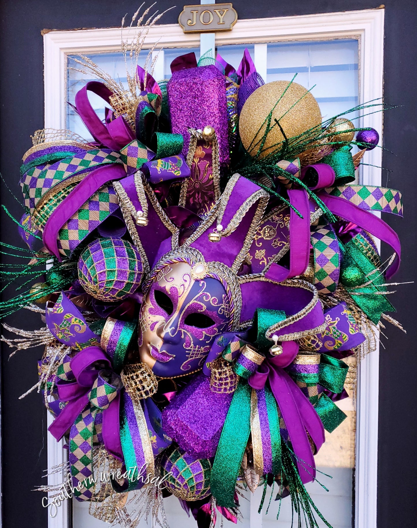 Mardi Gras Purple Gold Jester Door Wreath