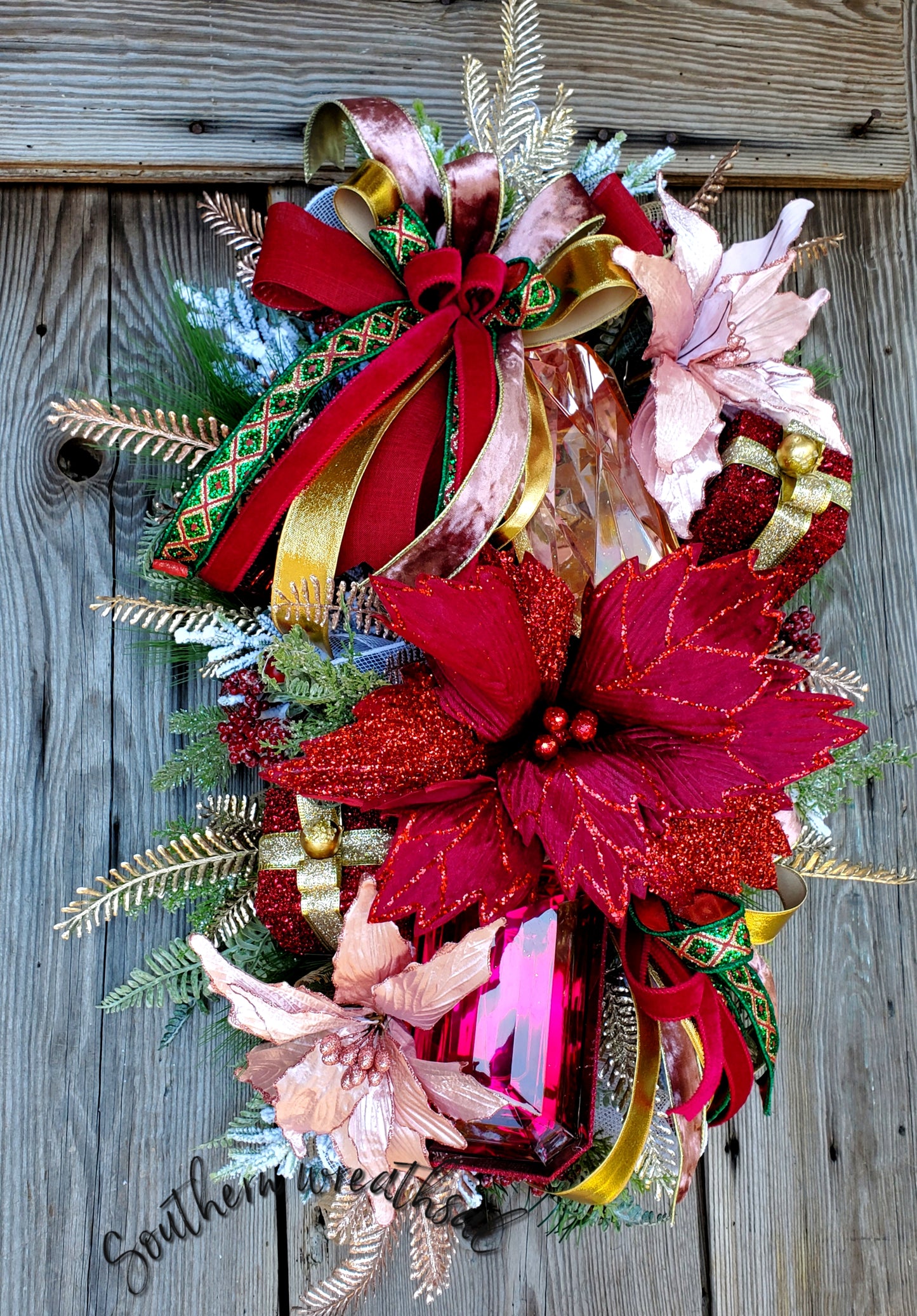 Poinsettia  Christmas Jewel Door Wreath