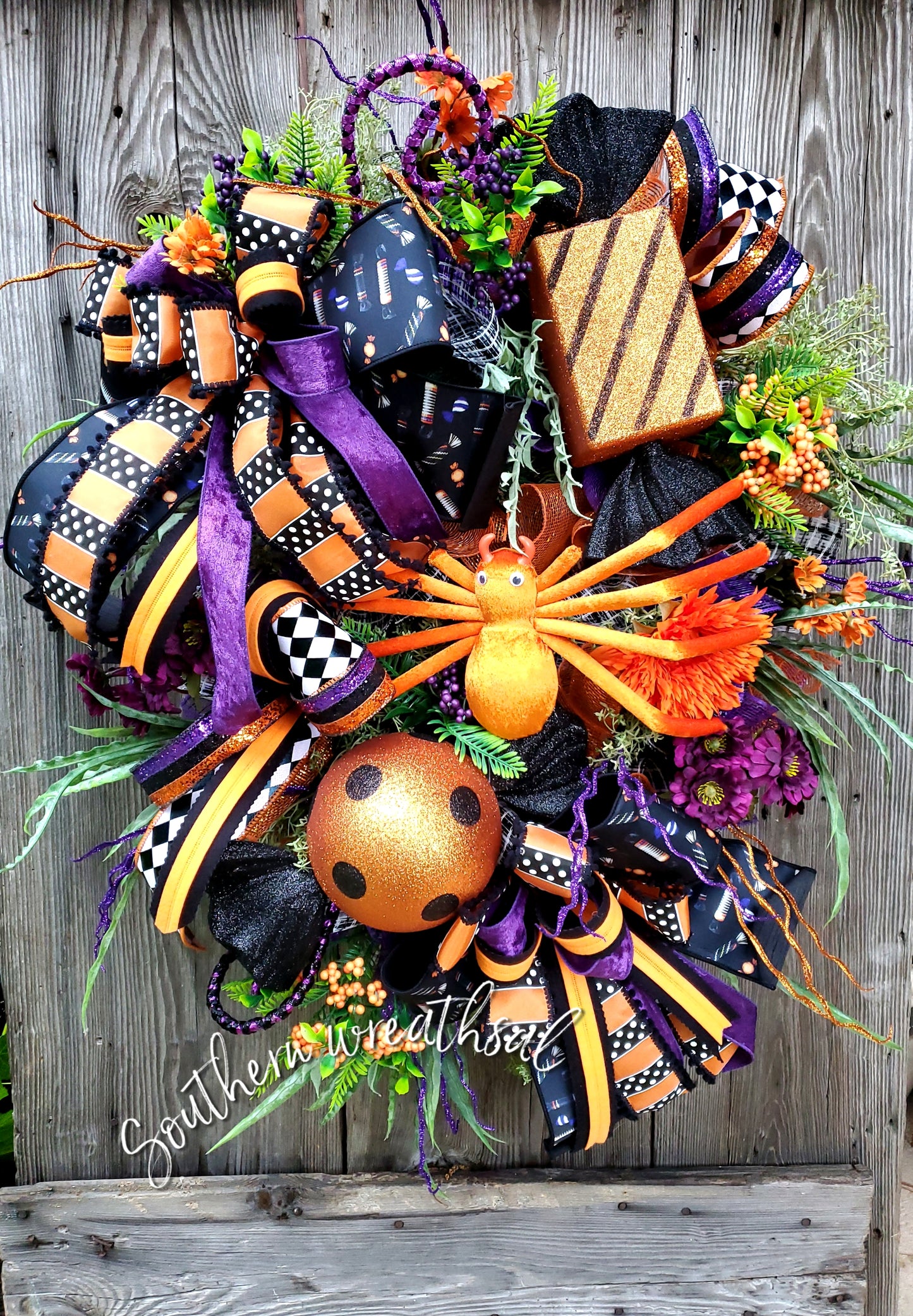 Halloween Candy Spider Front Door Wreath