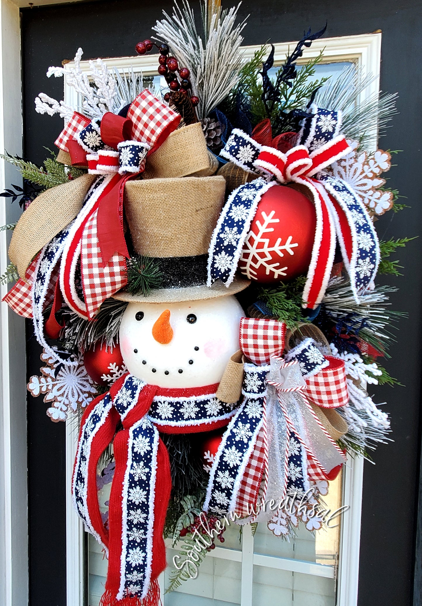 Deluxe Snowman Red Blue Christmas Door Wreath