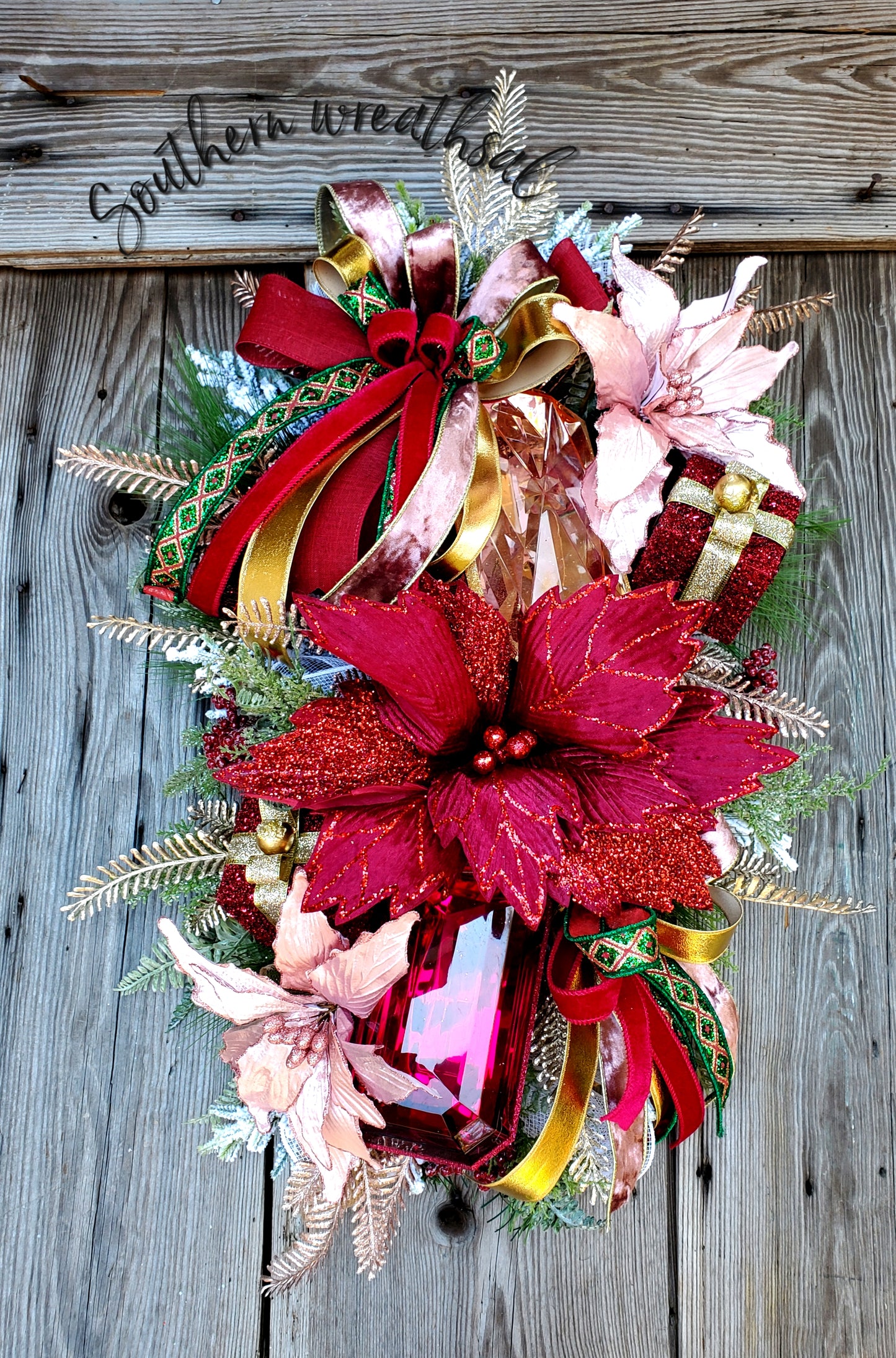 Poinsettia  Christmas Jewel Door Wreath