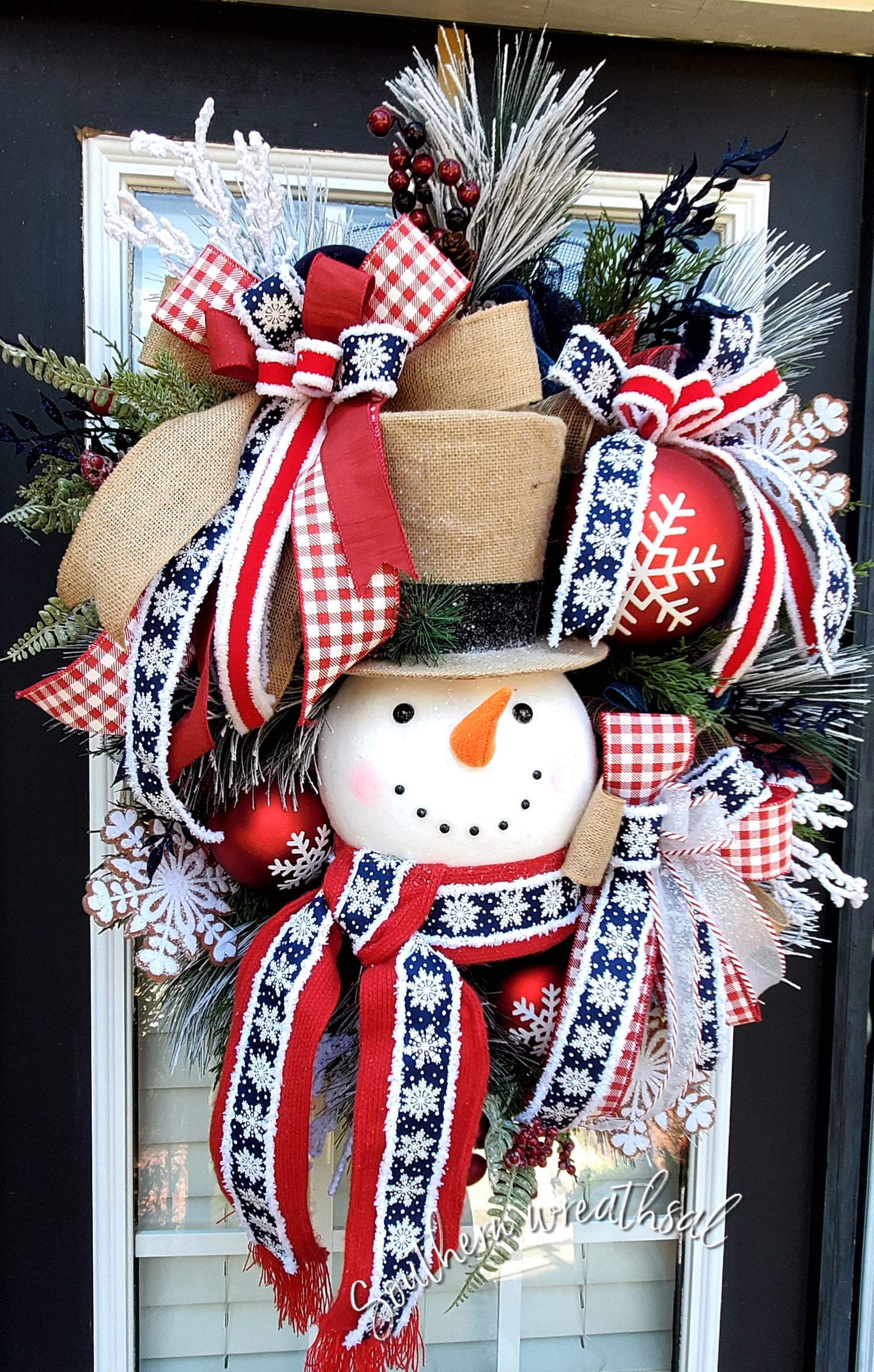 Deluxe Snowman Red Blue Christmas Door Wreath