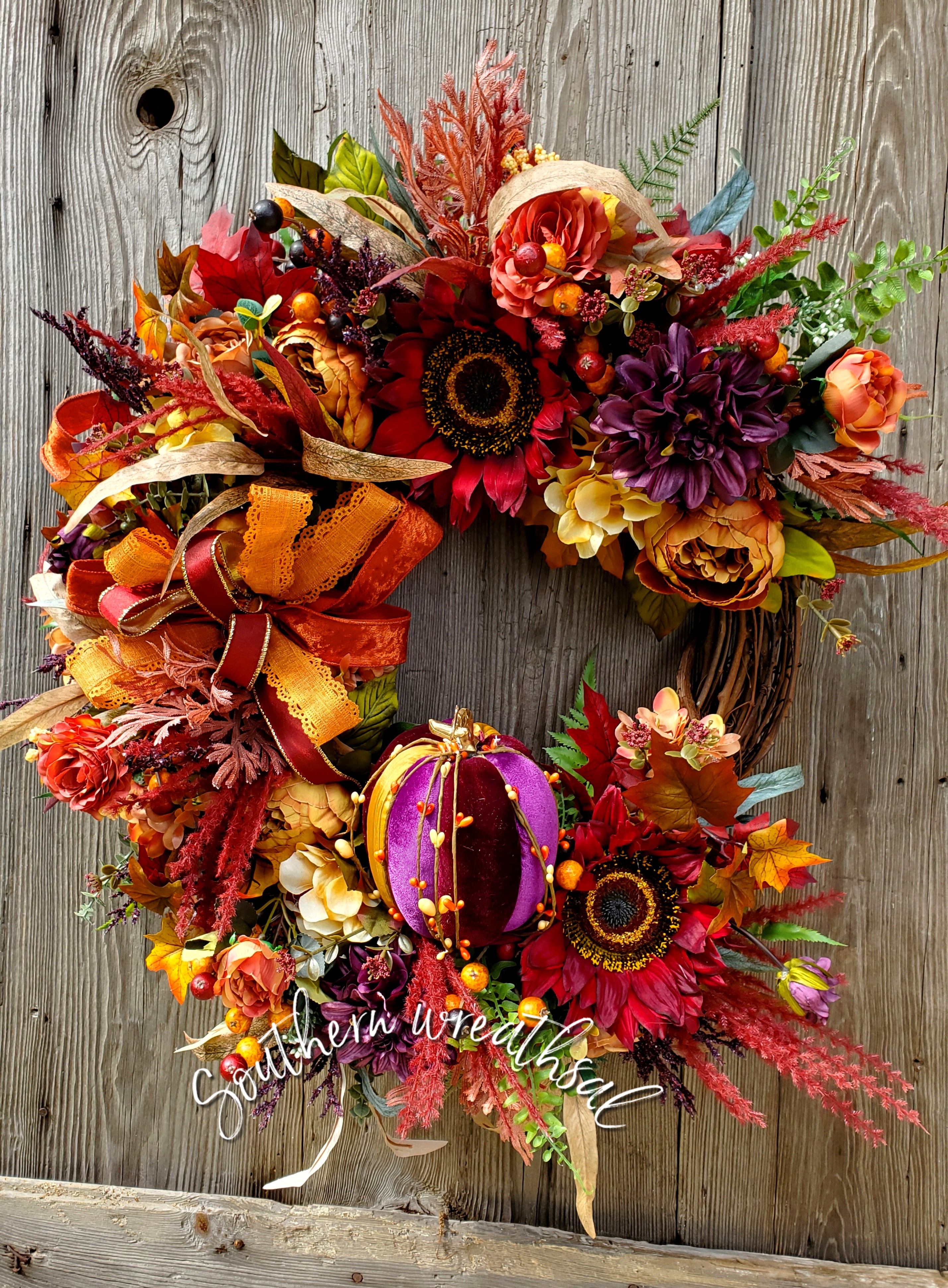 Store Large Burgundy Fall Sunflower Wreath