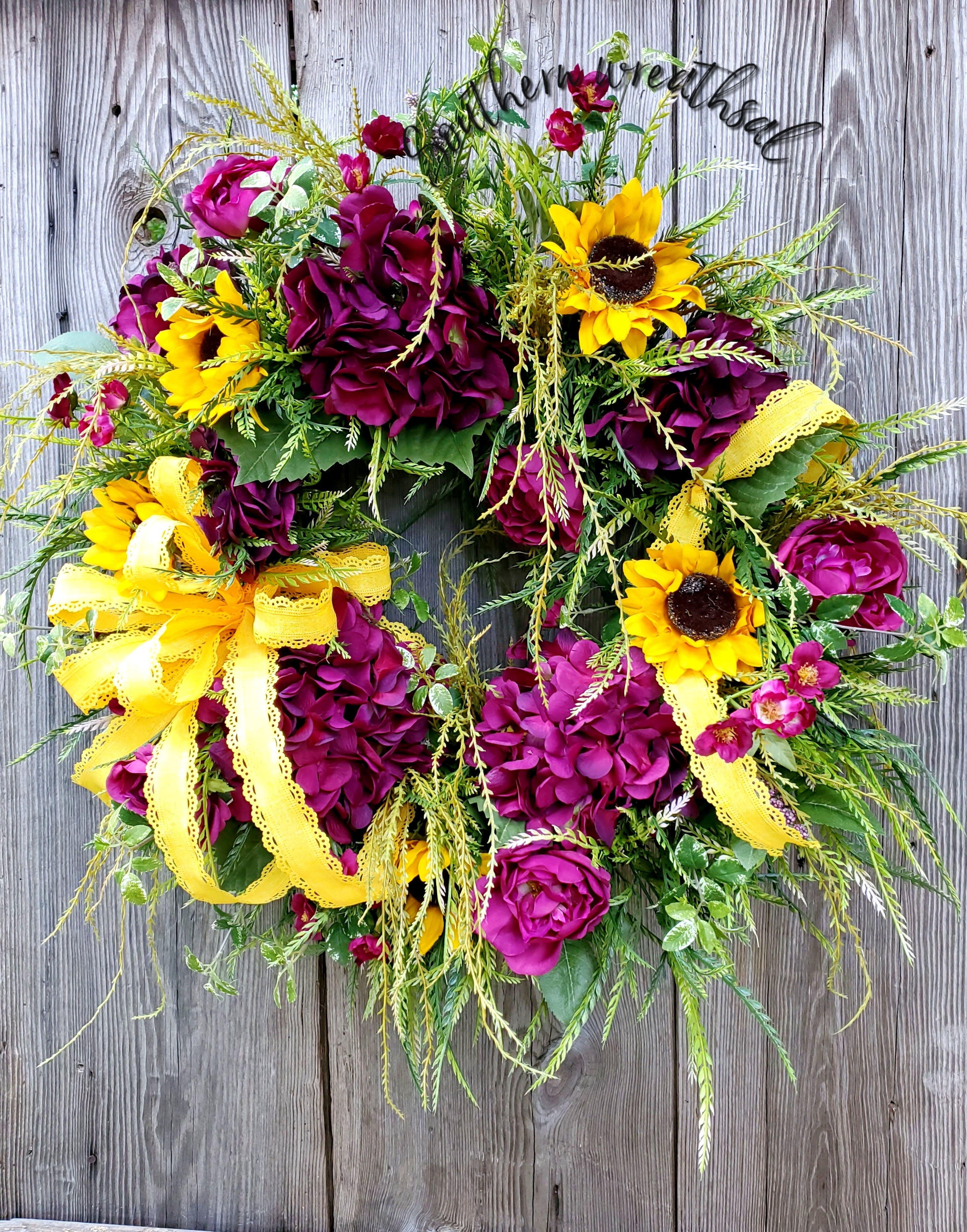 Purple flowers on a deals grapevine wreath