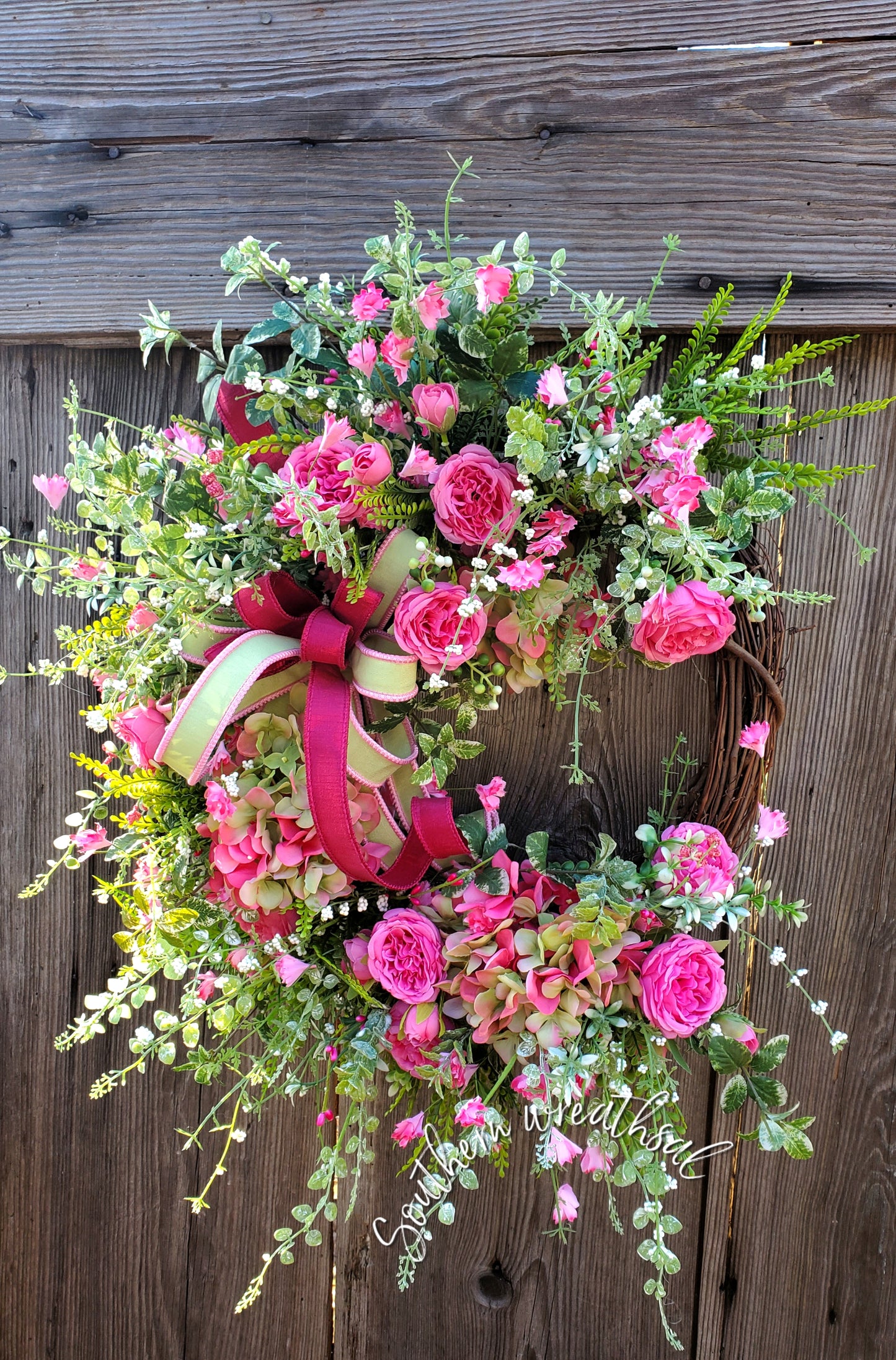 Hot Pink Hydrangea Spring Grapevine Door Wreath