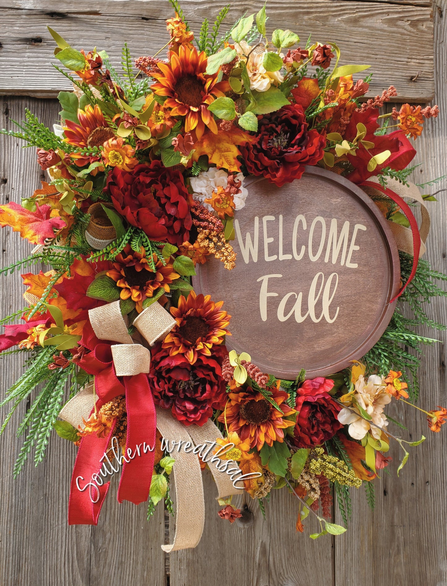 Deluxe Fall Floral Door Wreath- Welcome Fall