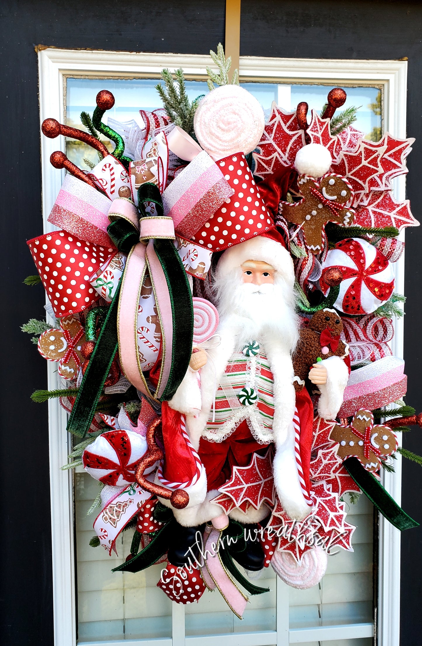 Santa Christmas Red And Green Deluxe Door Wreath