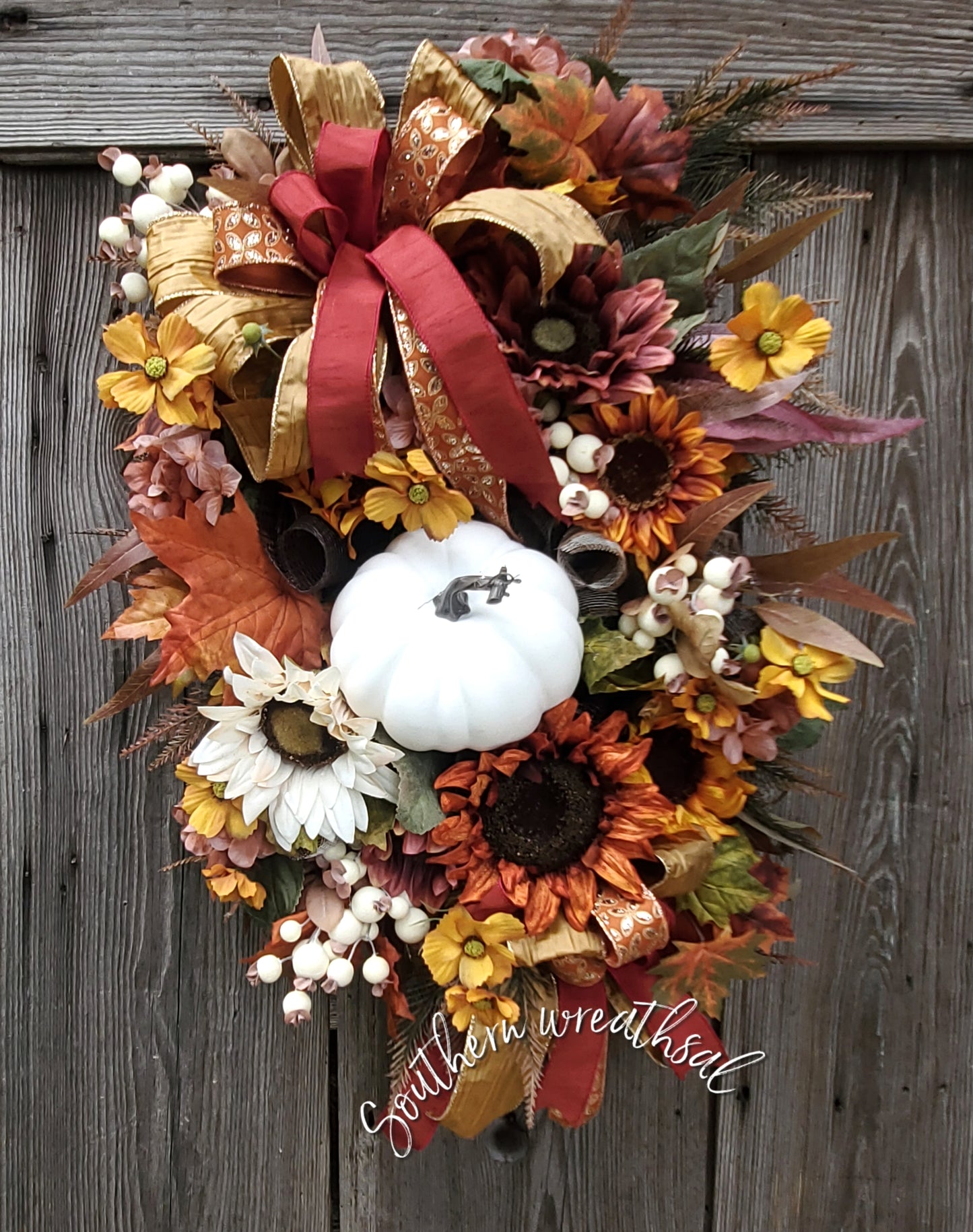 Pumpkin and Sunflower Front Door Floral Swag