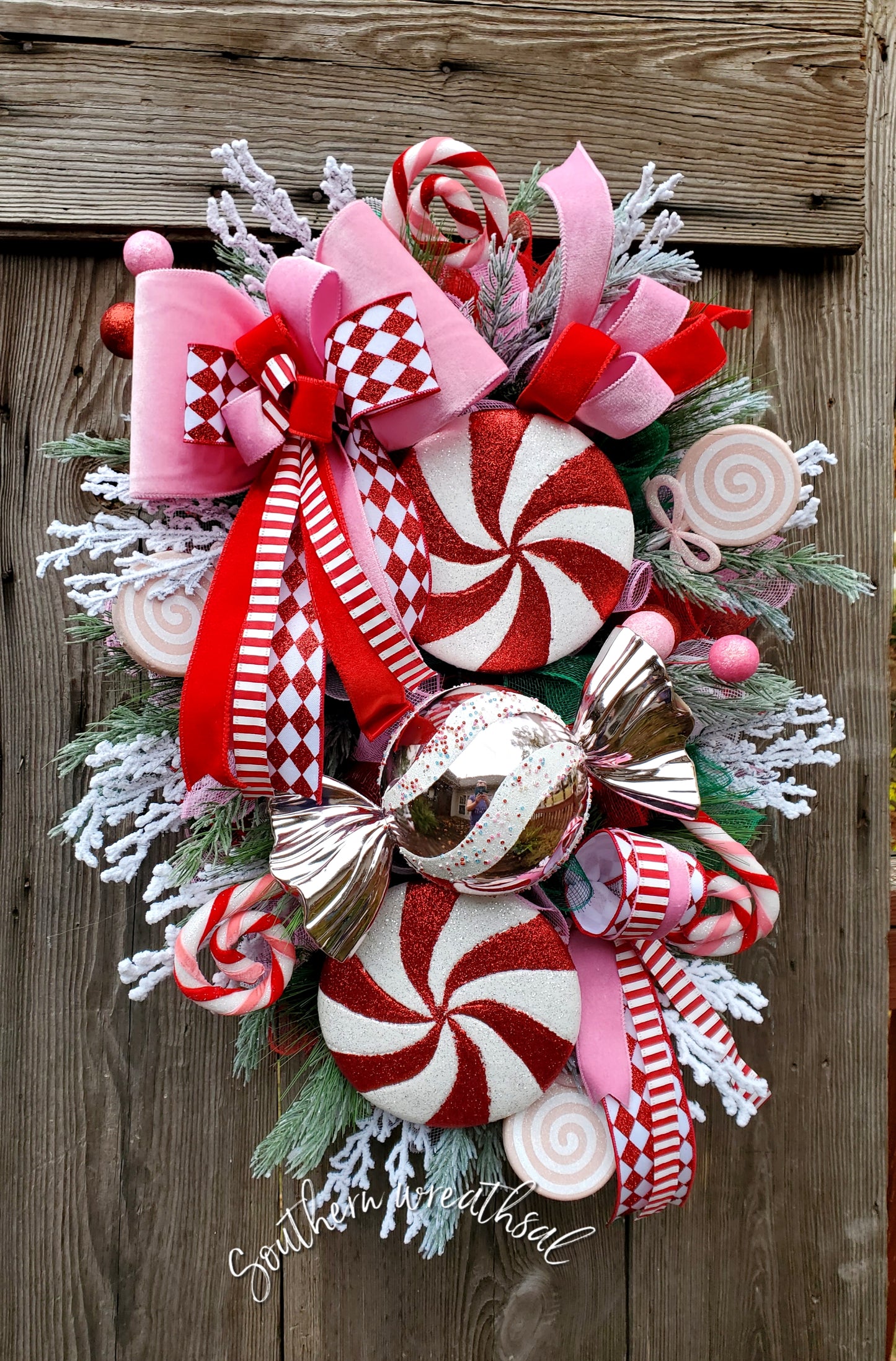 Peppermint Candy Christmas Door Wreath