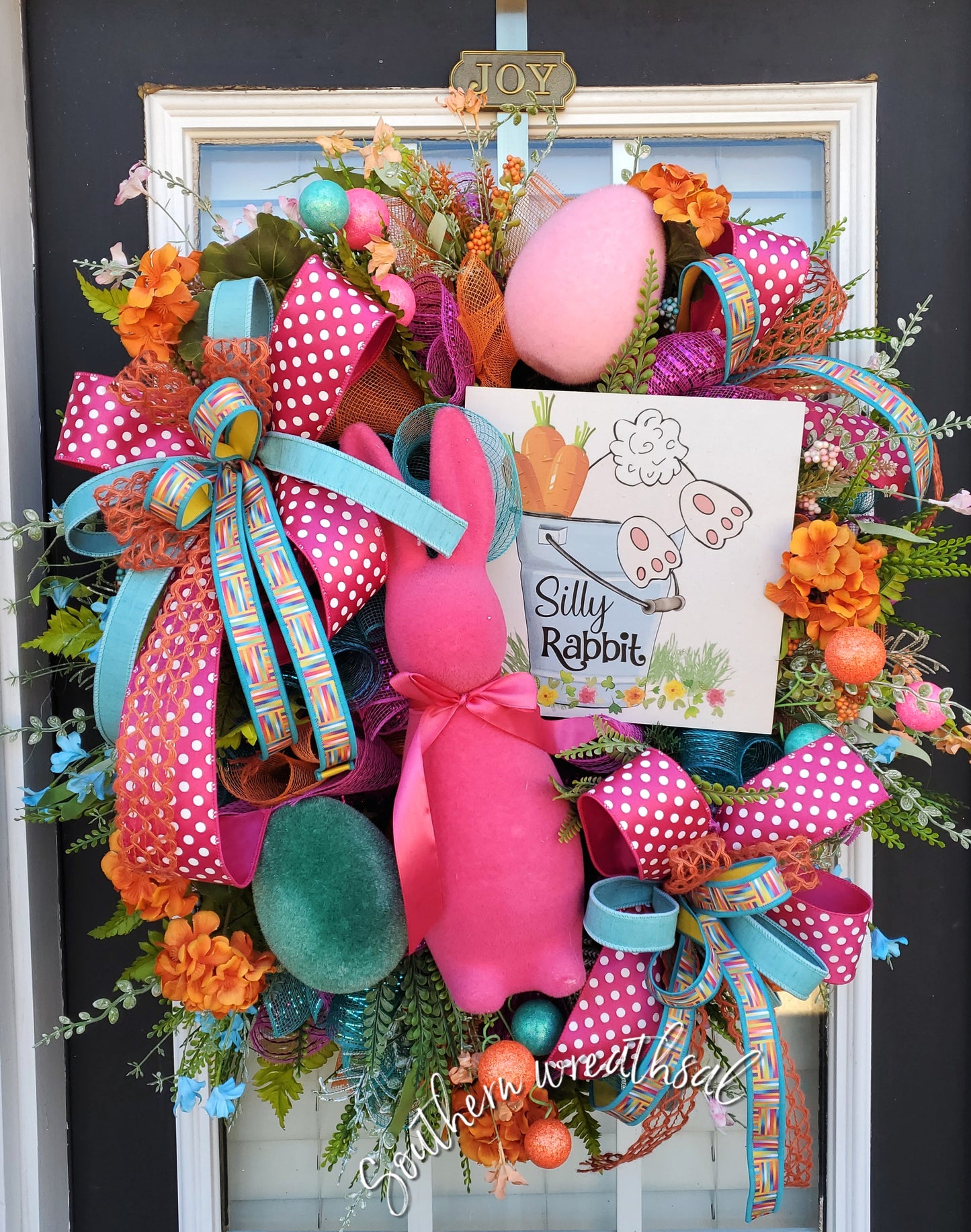 Pink Flocked Easter Bunny Door Swag