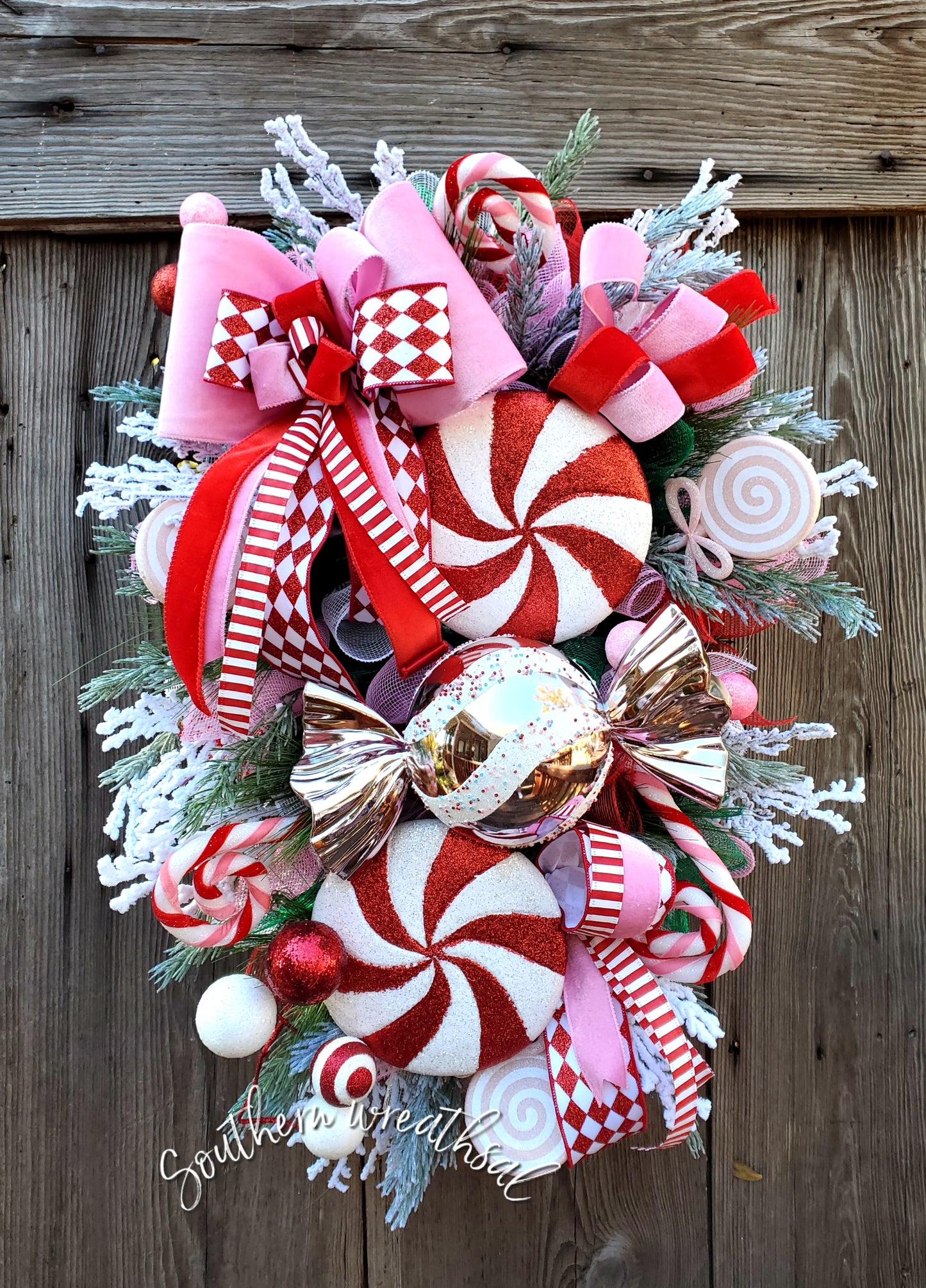 Peppermint Candy Christmas Door Wreath