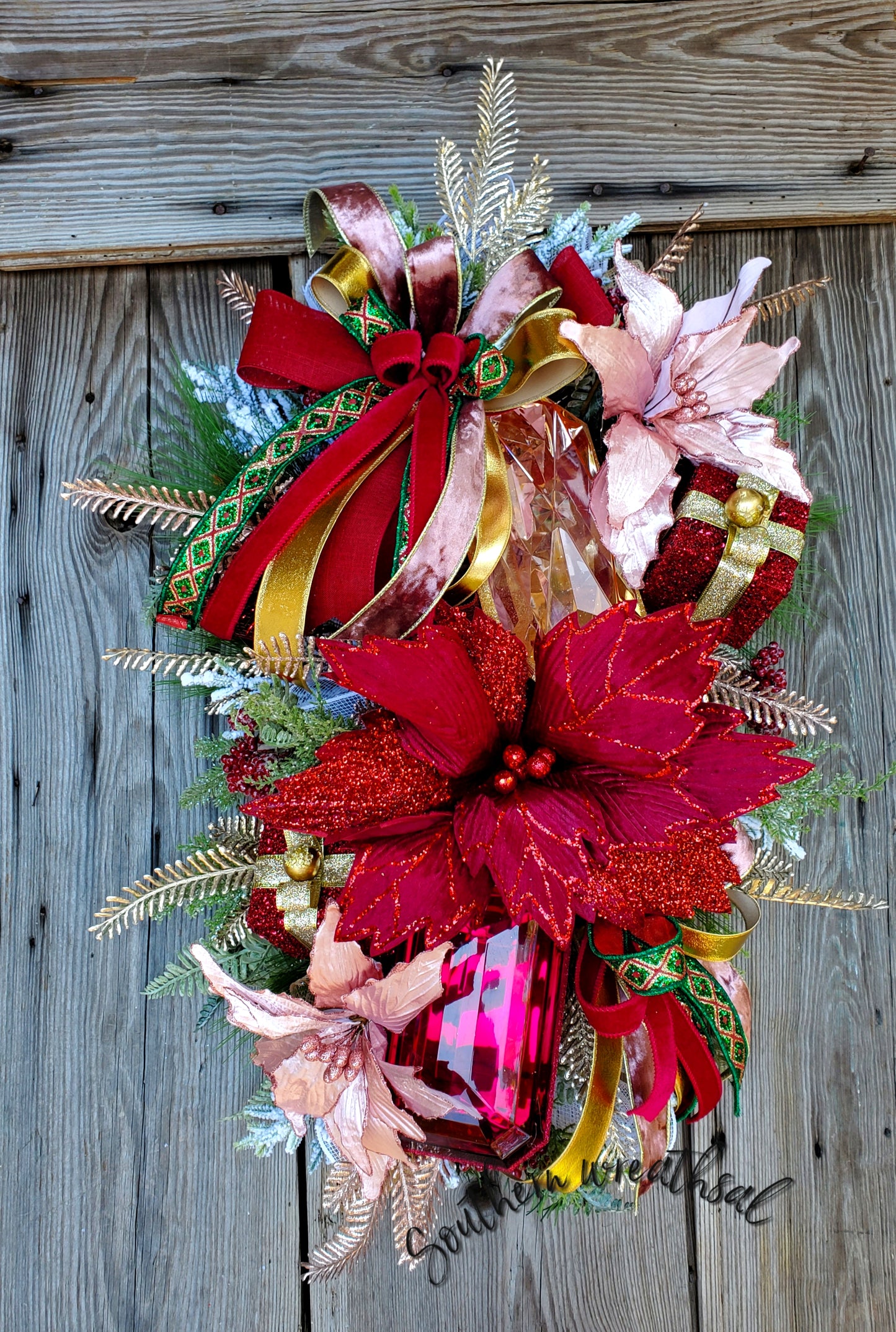 Poinsettia  Christmas Jewel Door Wreath