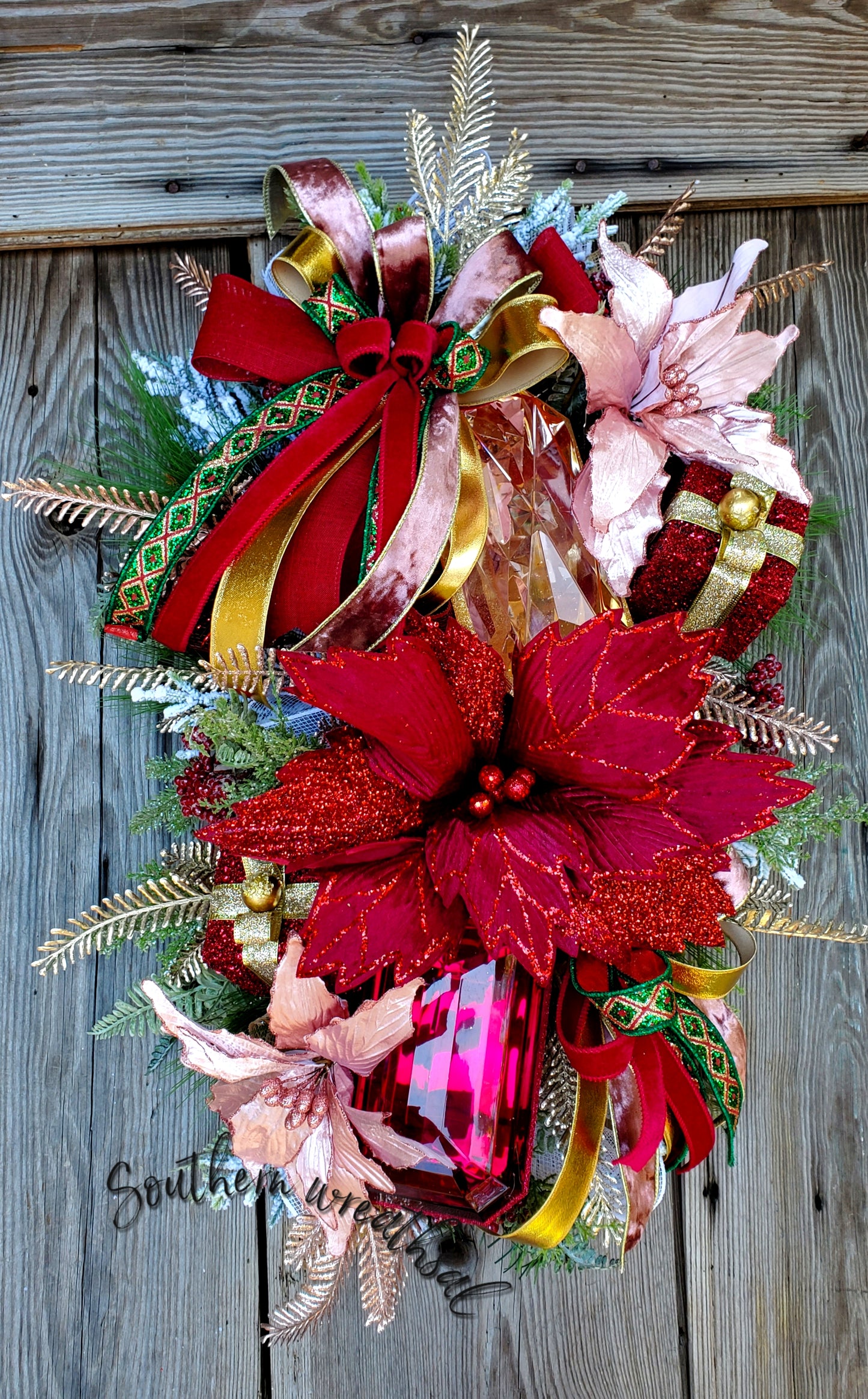 Poinsettia  Christmas Jewel Door Wreath