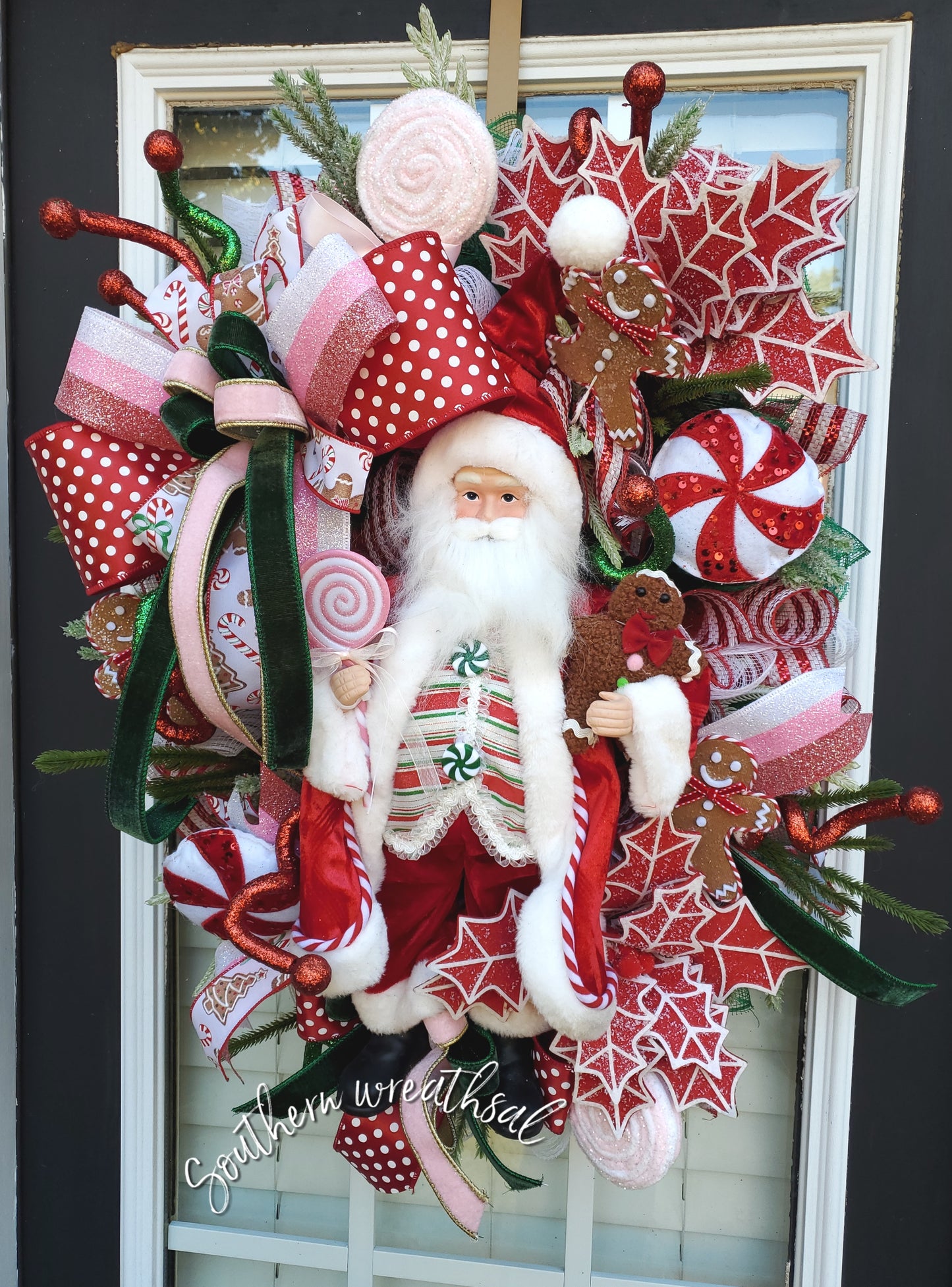 Santa Christmas Red And Green Deluxe Door Wreath