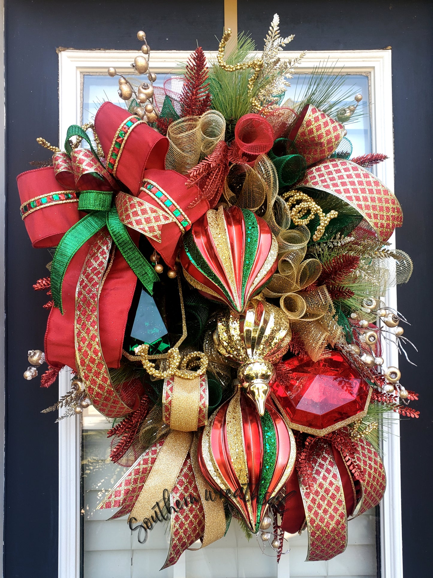 Traditional Red & Green Christmas Jewel  Door Wreath