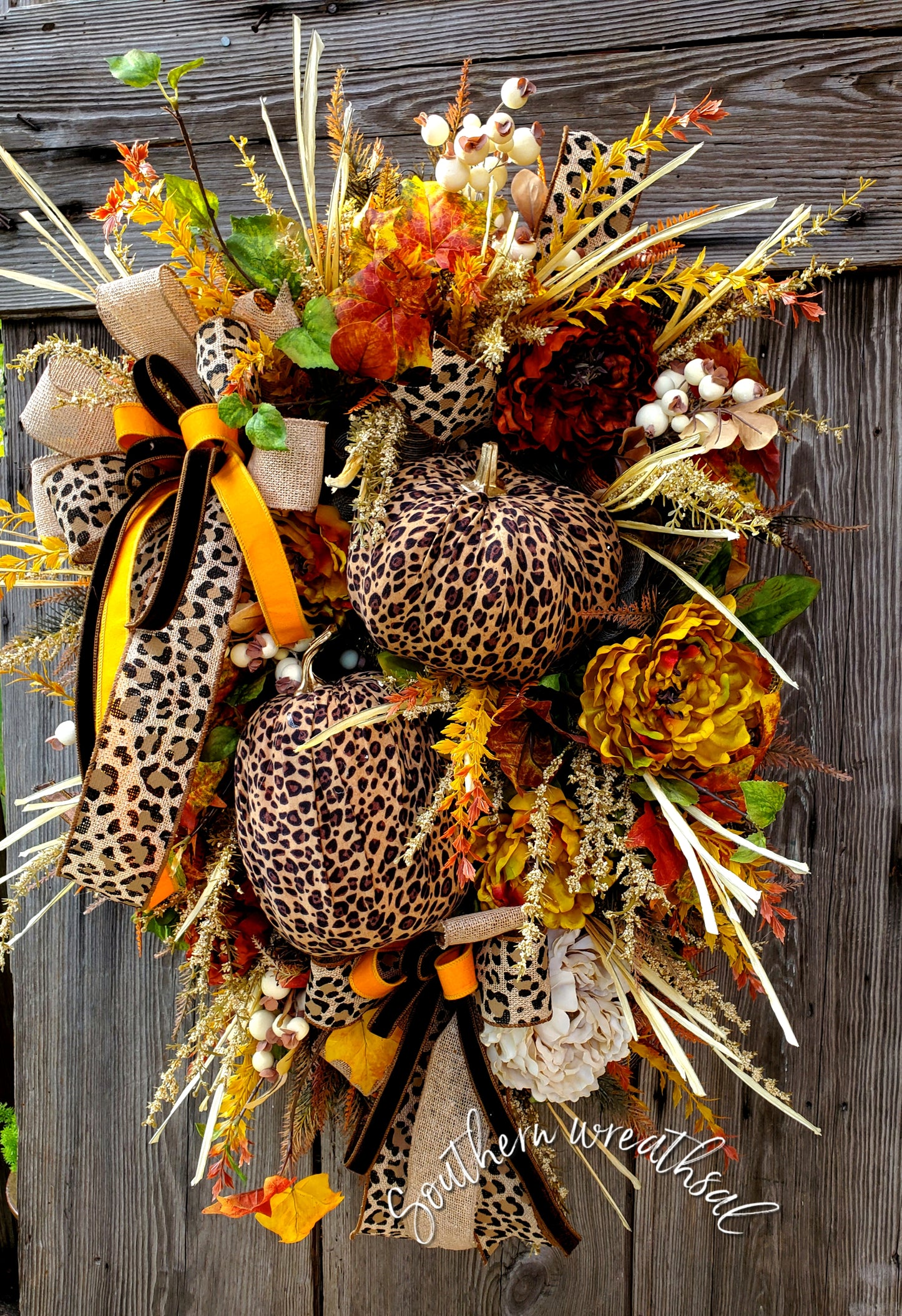 Deluxe Cheetah Pumpkin Floral Door Swag