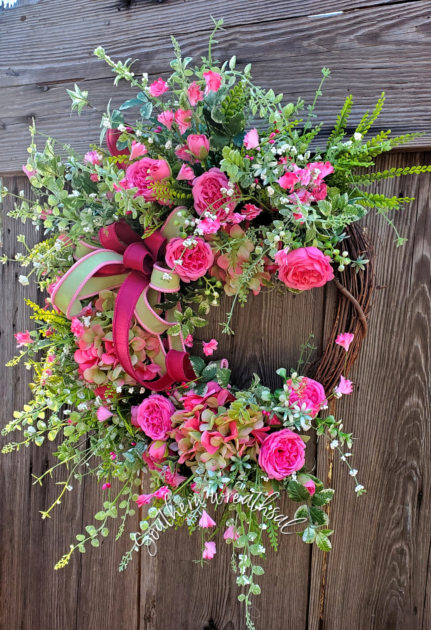 Hot Pink Hydrangea Spring Grapevine Door Wreath