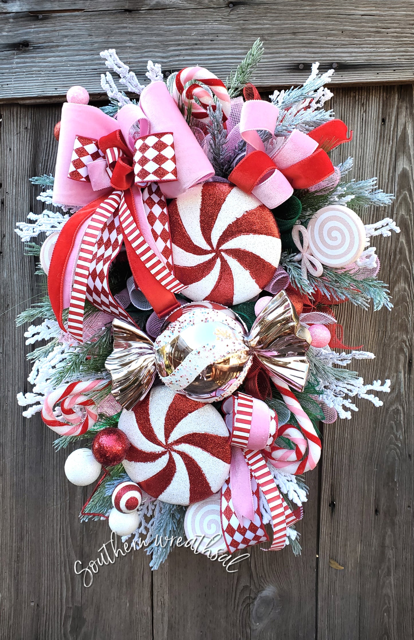 Peppermint Candy Christmas Door Wreath