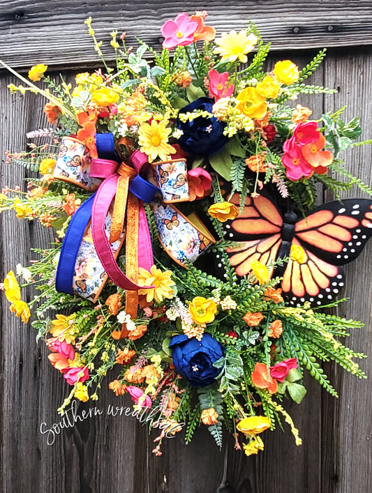 Spring Monarch Butterfly Grapevine Door Wreath