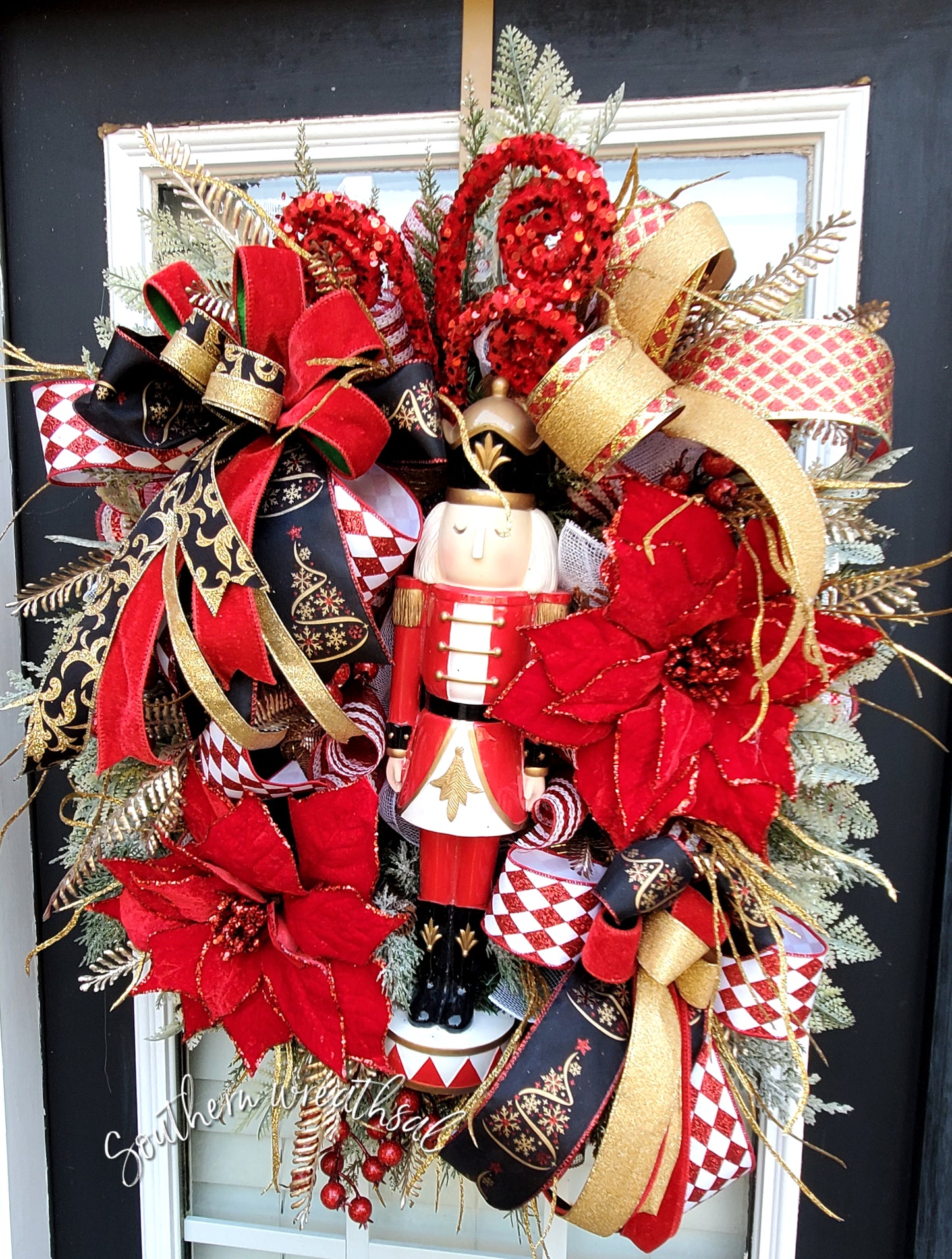 Red and Gold Christmas Nutcracker Front Door Wreath