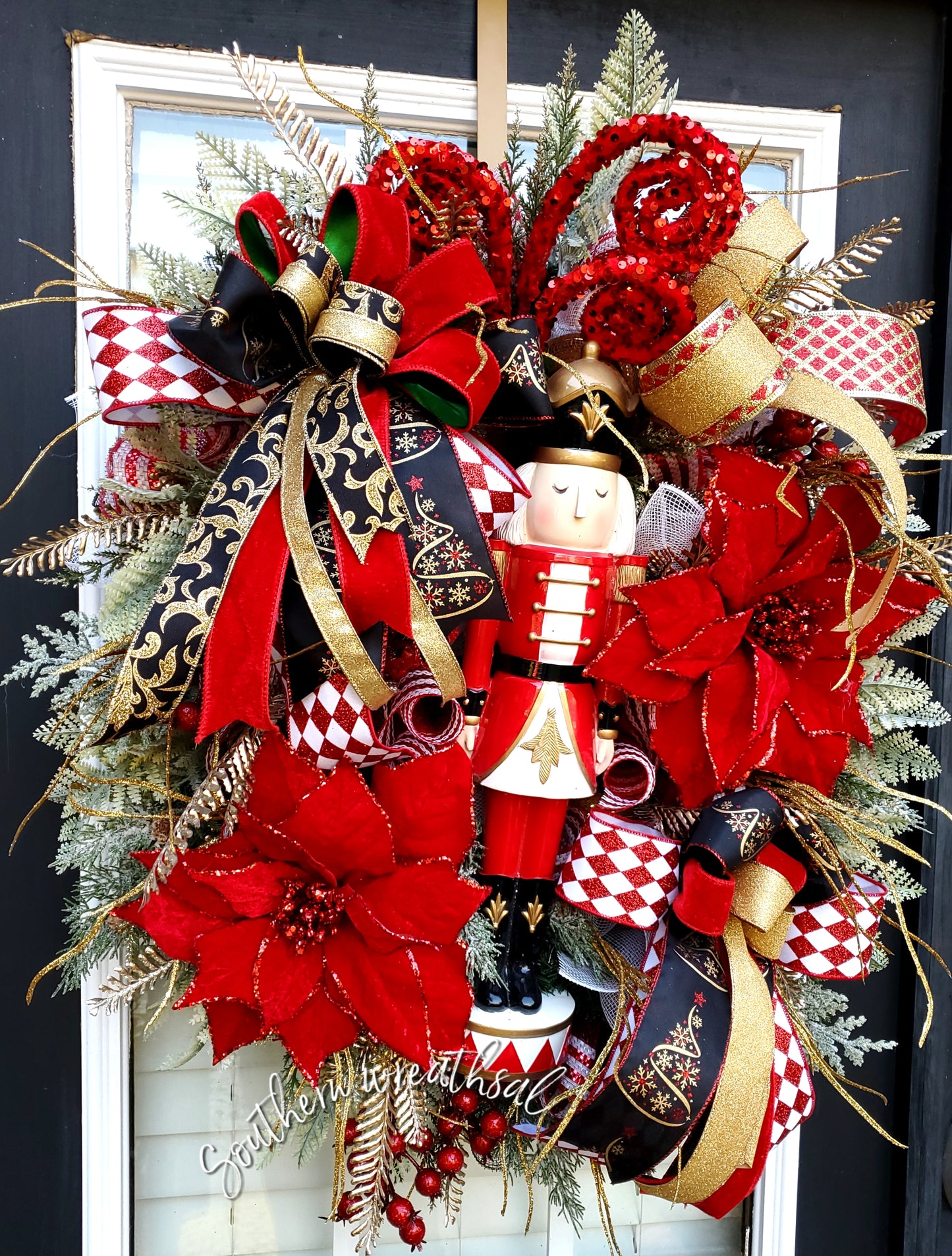 Red and Gold Christmas Nutcracker Front Door Wreath