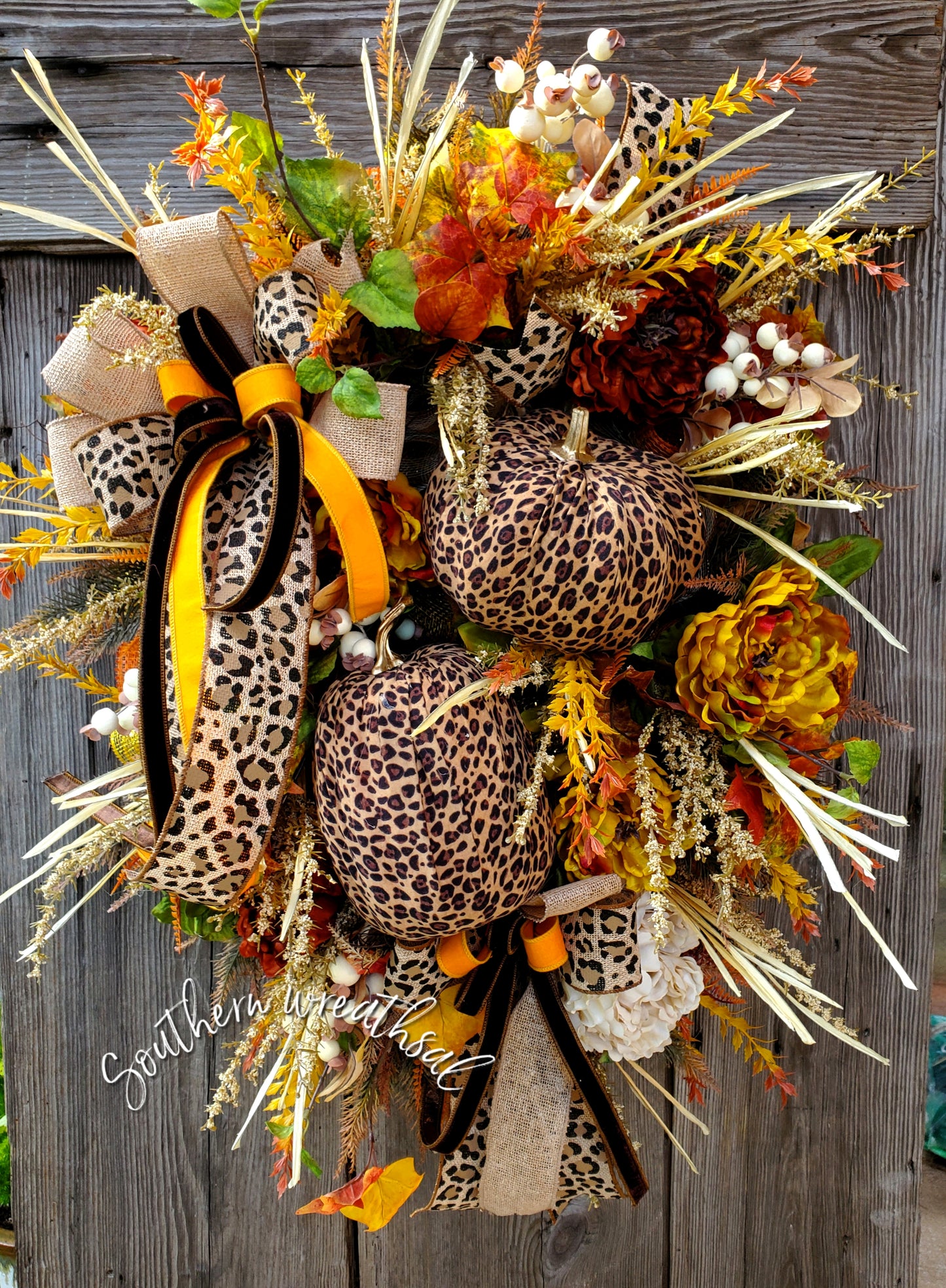 Deluxe Cheetah Pumpkin Floral Door Swag