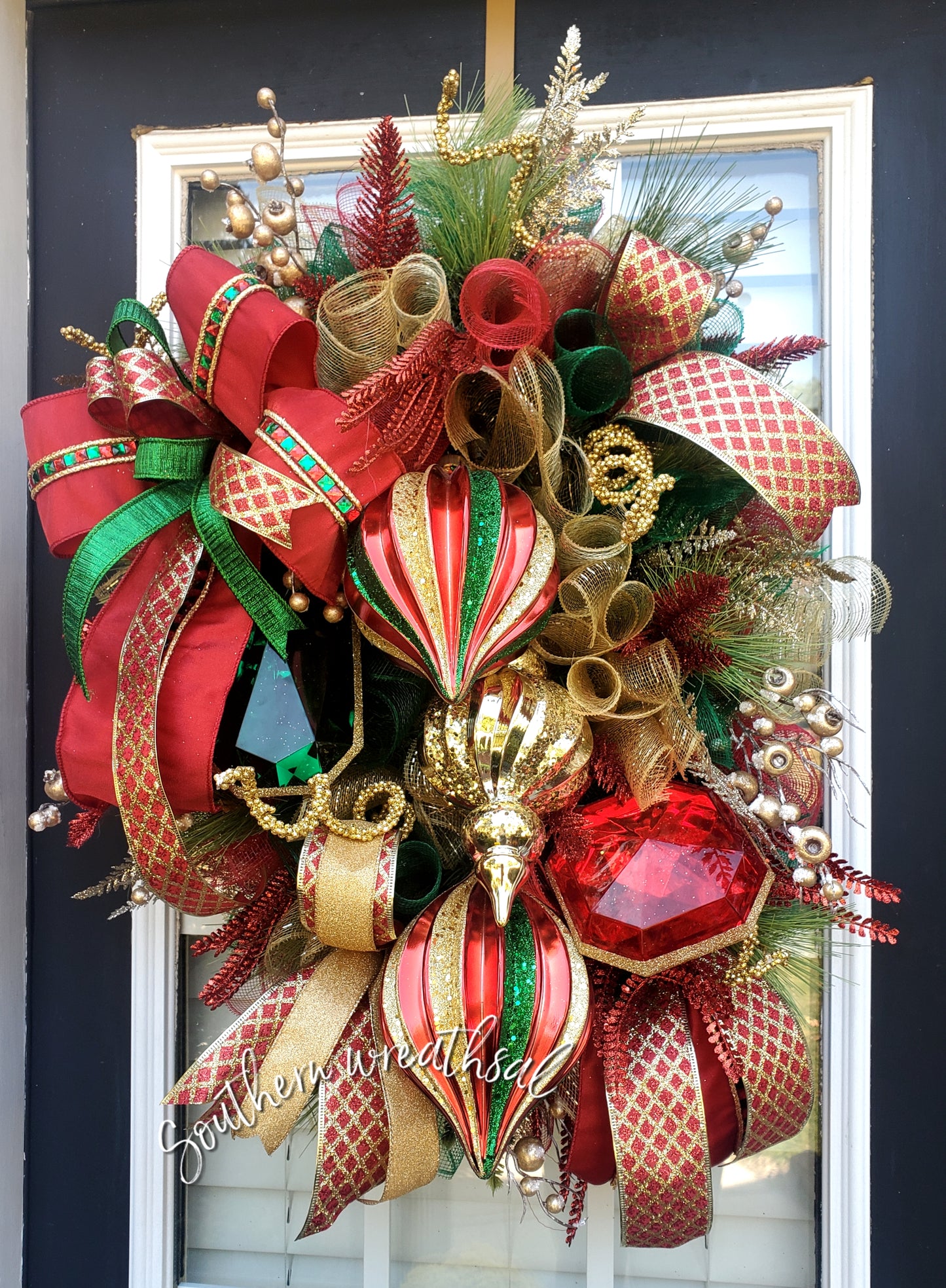 Traditional Red & Green Christmas Jewel  Door Wreath