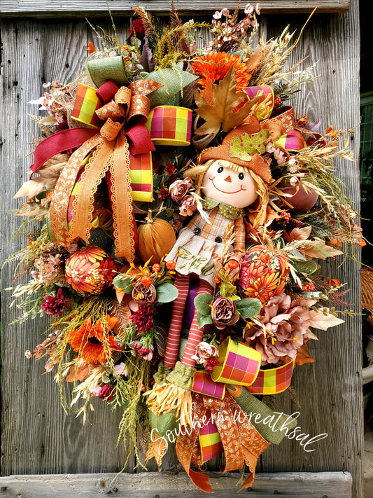 Fall Scarecrow Pumpkin Floral Swag