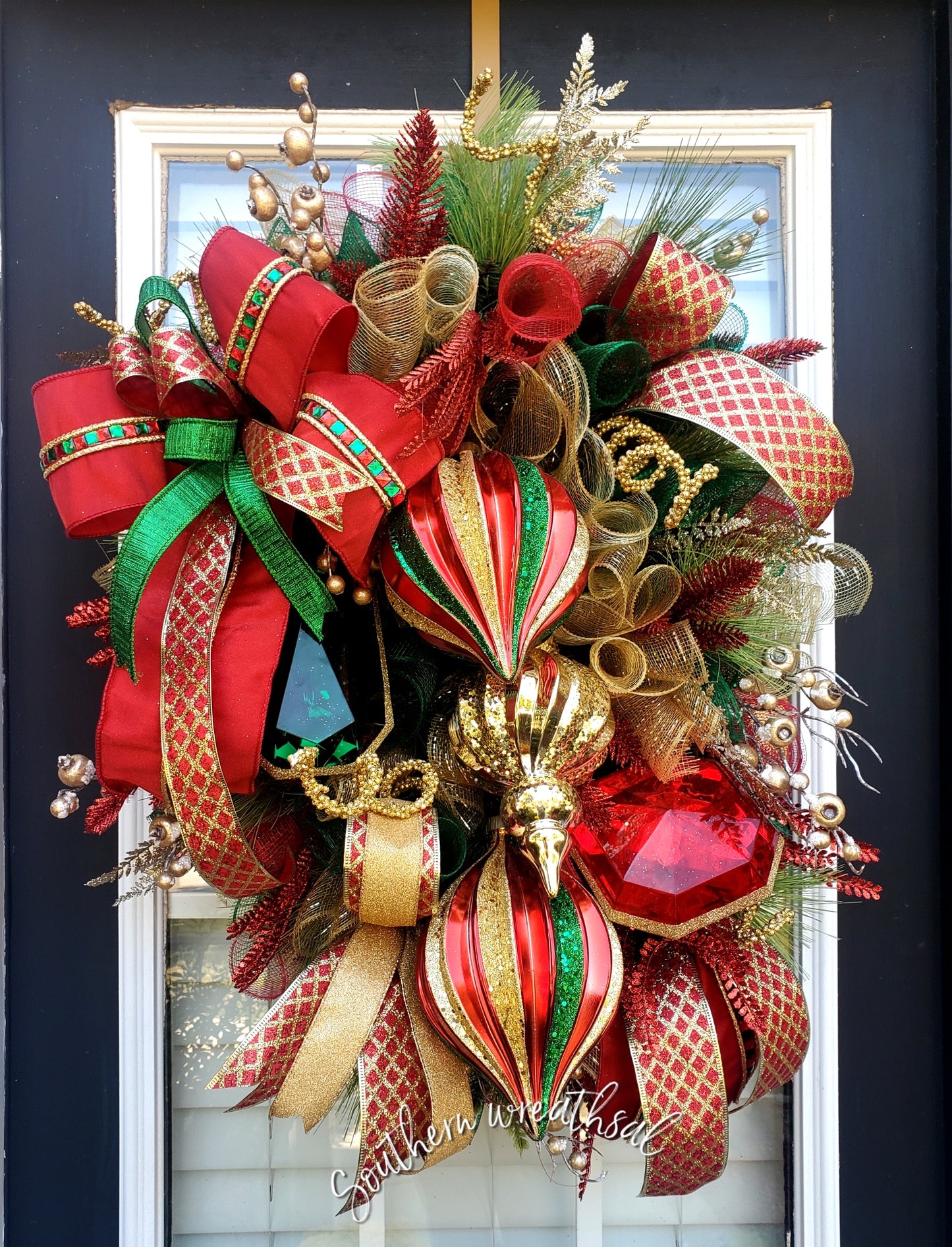 Traditional Red & Green Christmas Jewel  Door Wreath