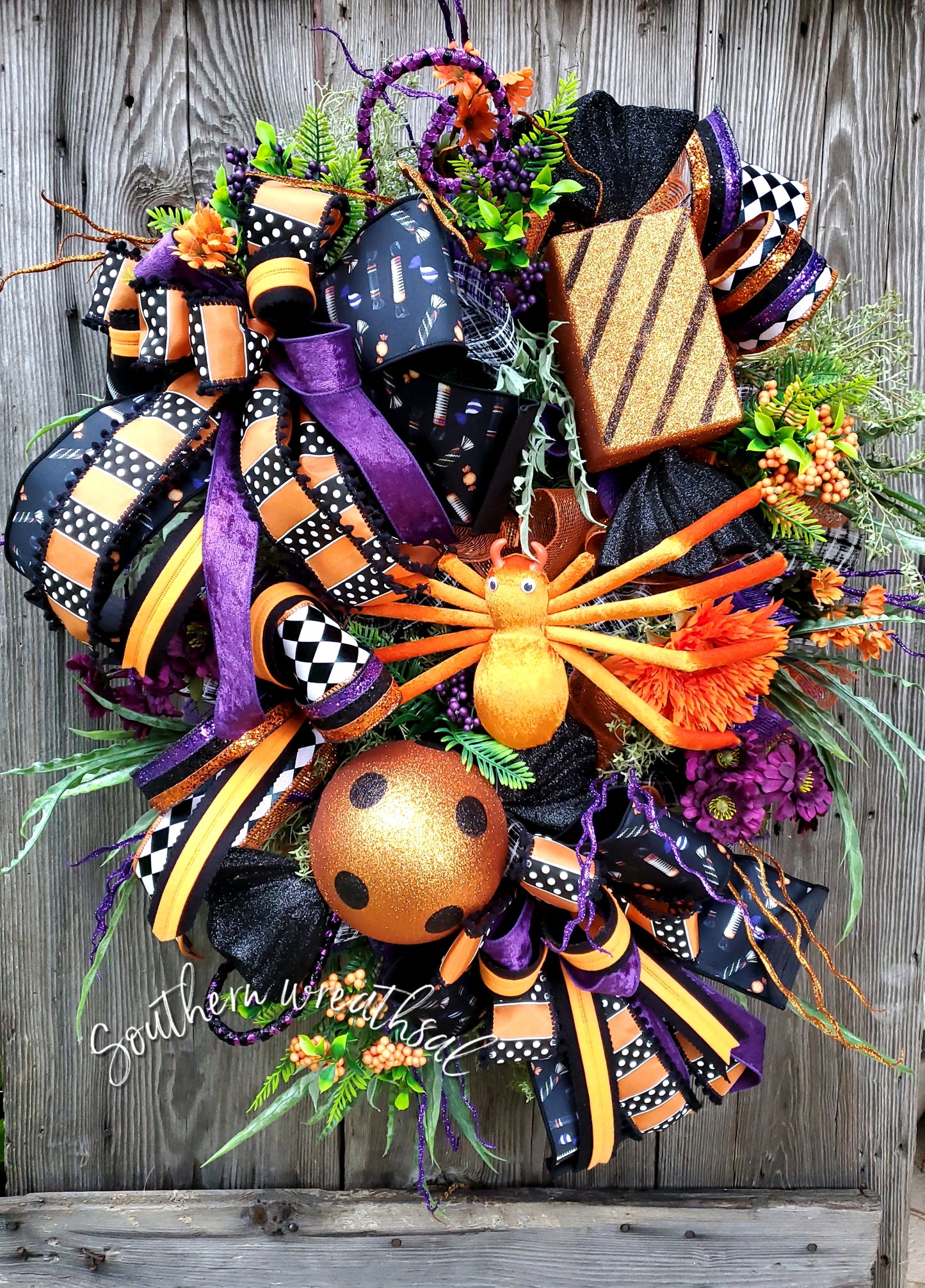 Halloween Candy Spider Front Door Wreath