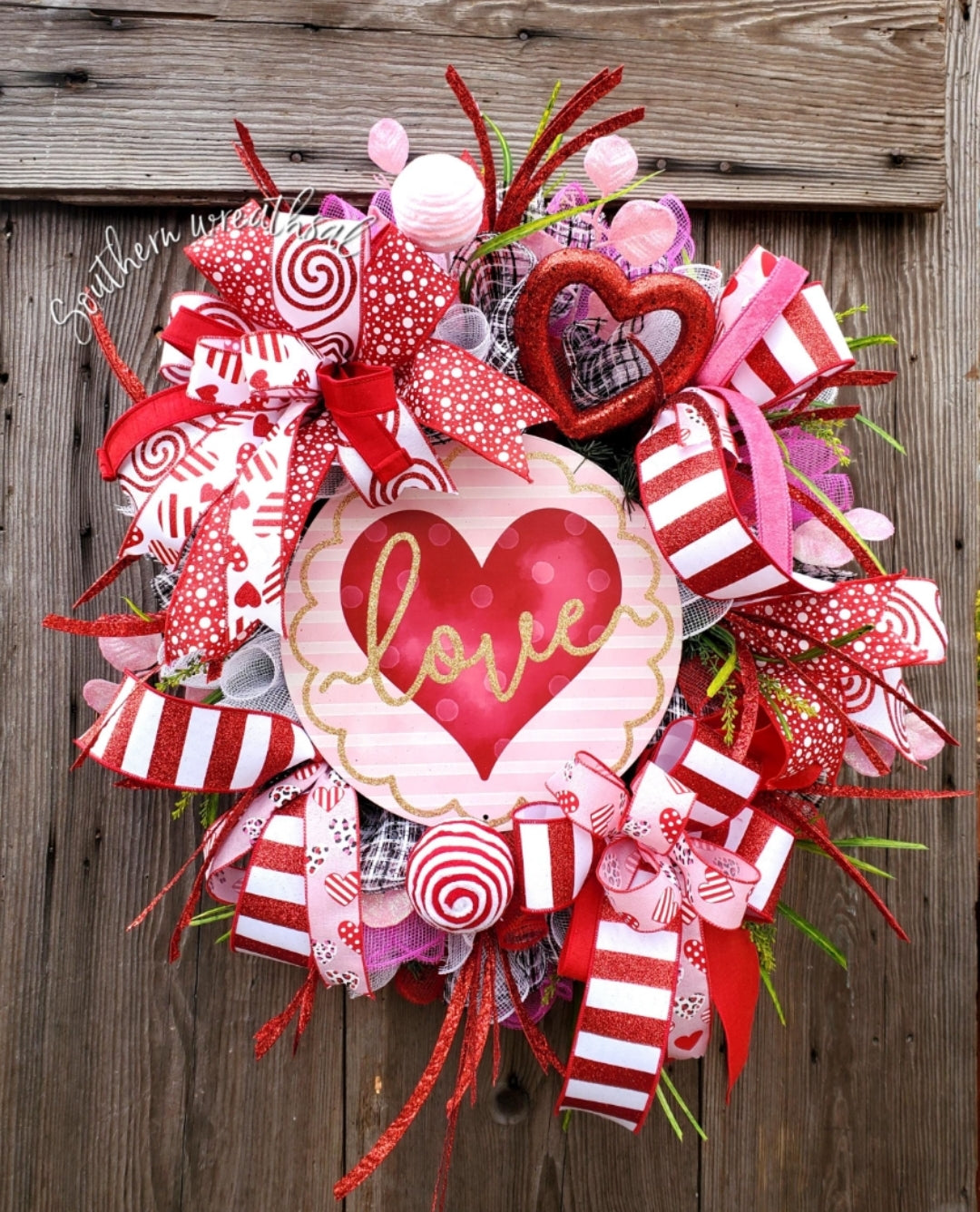 LOVE Pink, Red and Gold Valentines Day Door Wreath